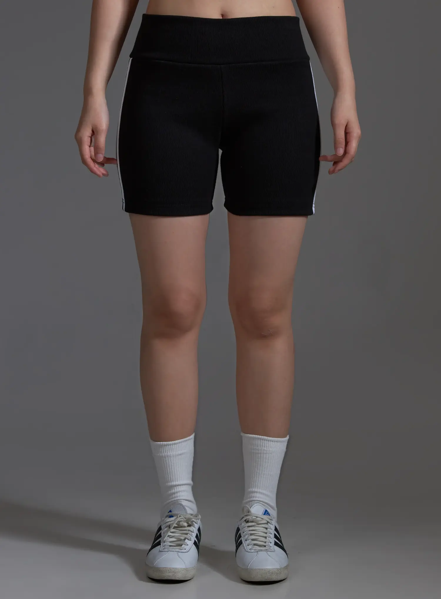Ribbed Track Shorts with Stripes (Black) IO517 - Image 5