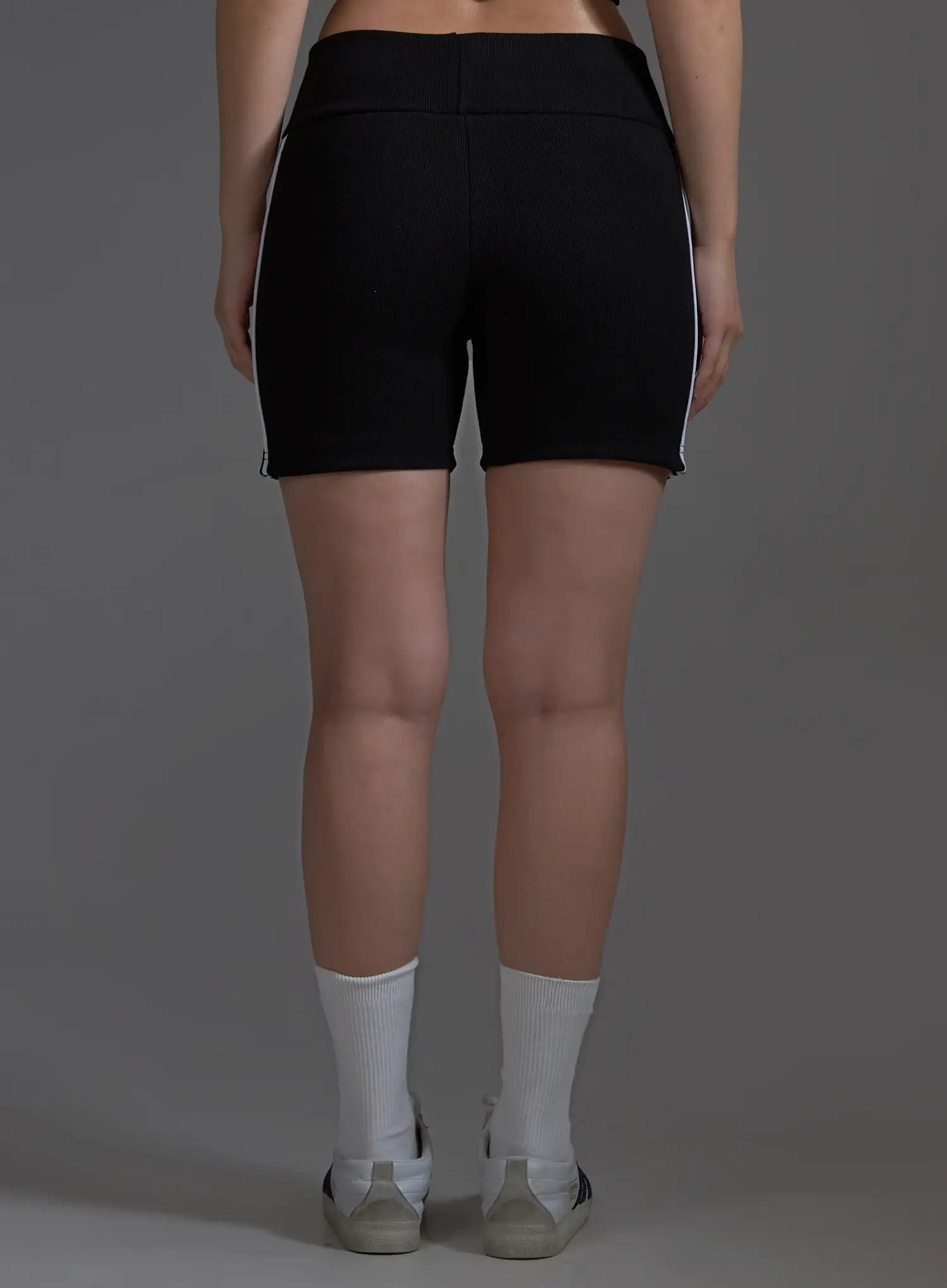 Ribbed Track Shorts with Stripes (Black) IO517 - Image 7
