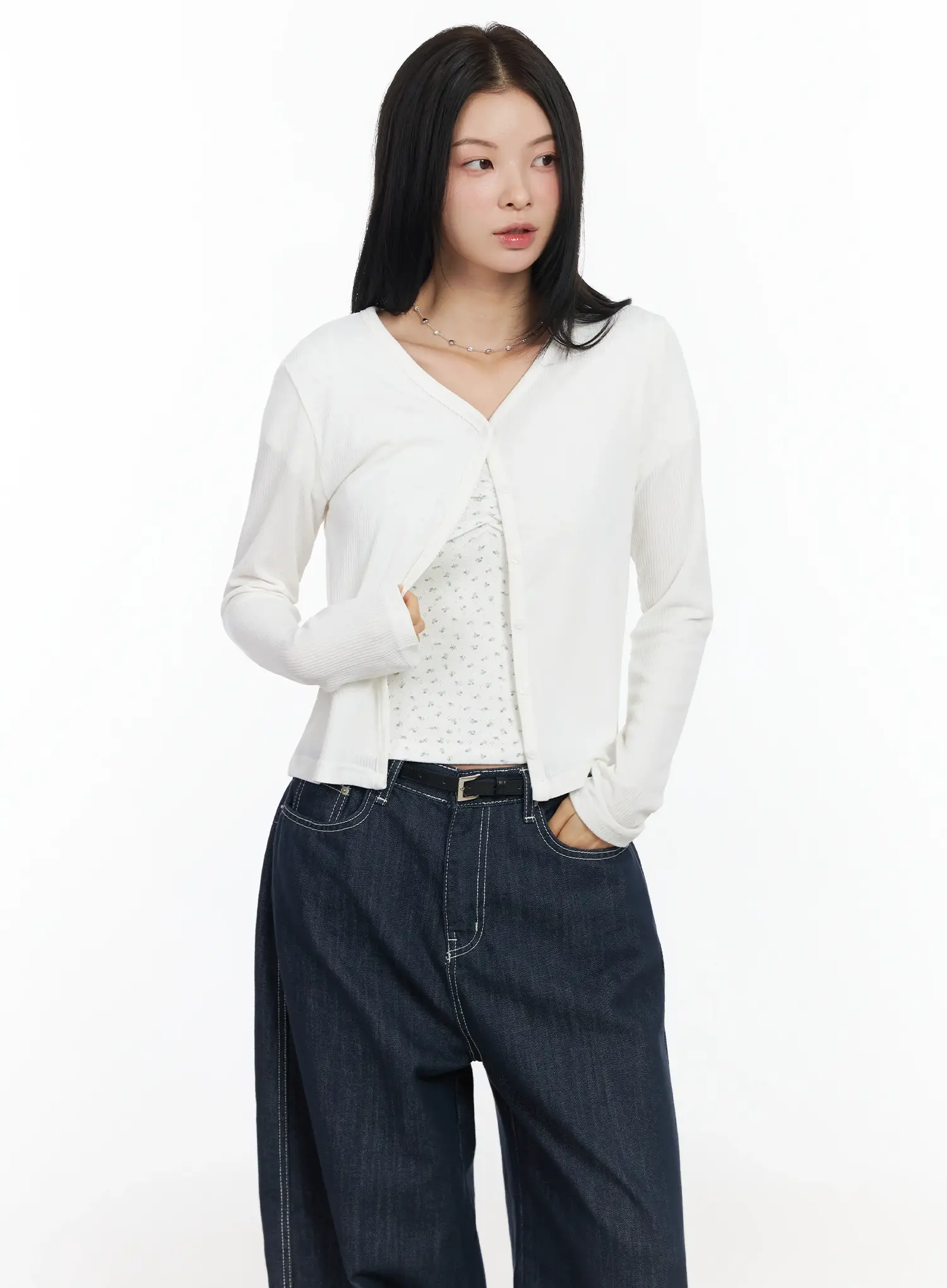 Ribbed V-Neck Cardigan IM524 - Image 10