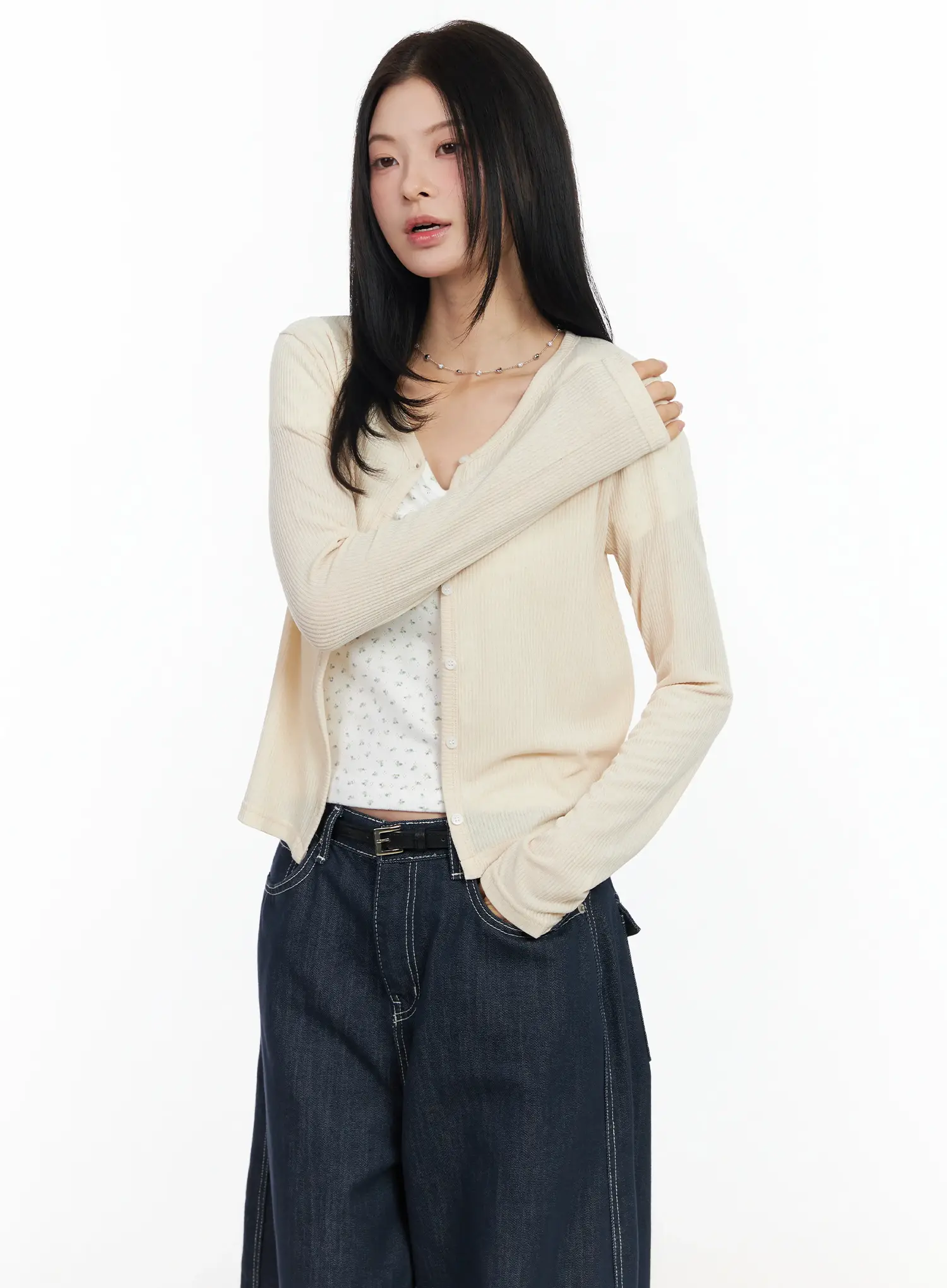 Ribbed V-Neck Cardigan IM524 - Image 11