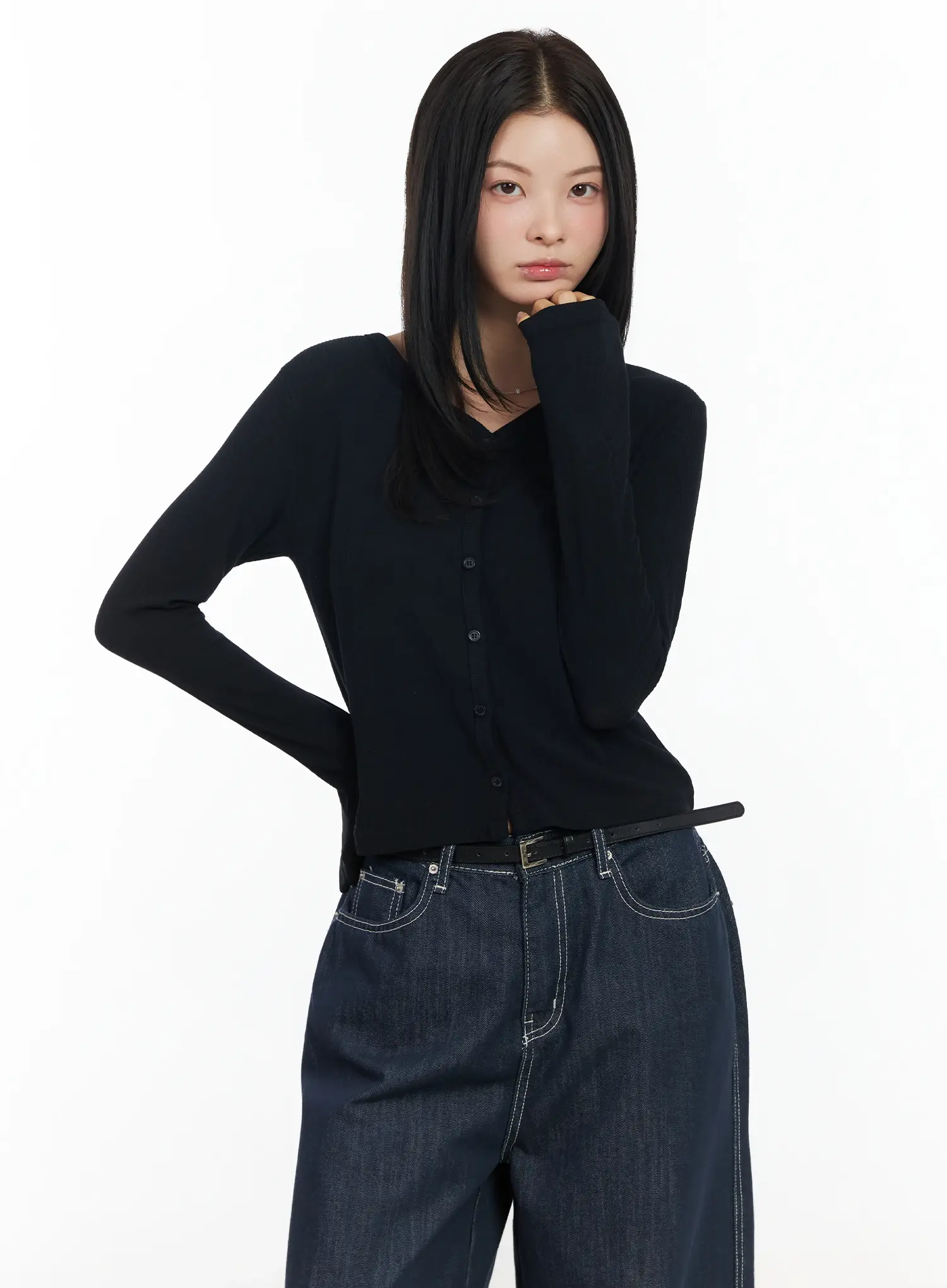Ribbed V-Neck Cardigan IM524 - Image 12