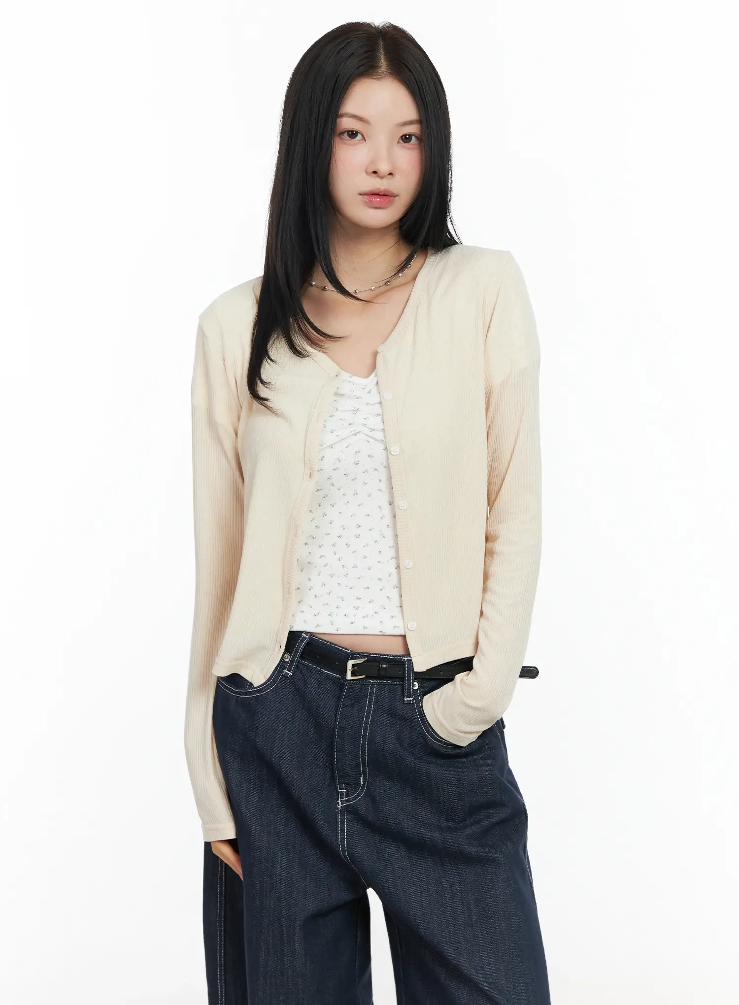 Ribbed V-Neck Cardigan IM524 - Image 2
