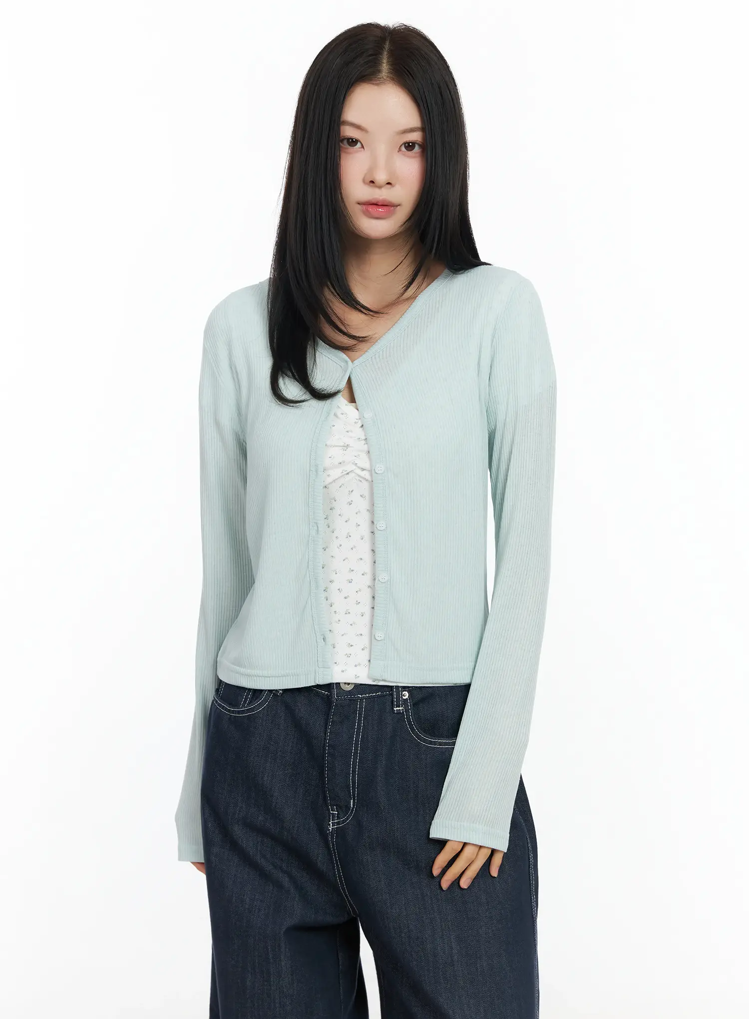 Ribbed V-Neck Cardigan IM524 - Image 6