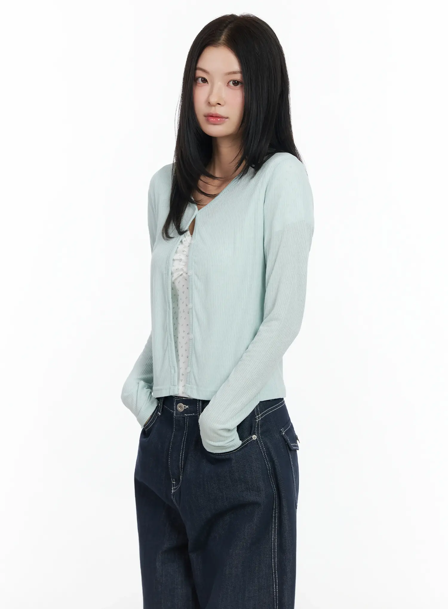 Ribbed V-Neck Cardigan IM524 - Image 7