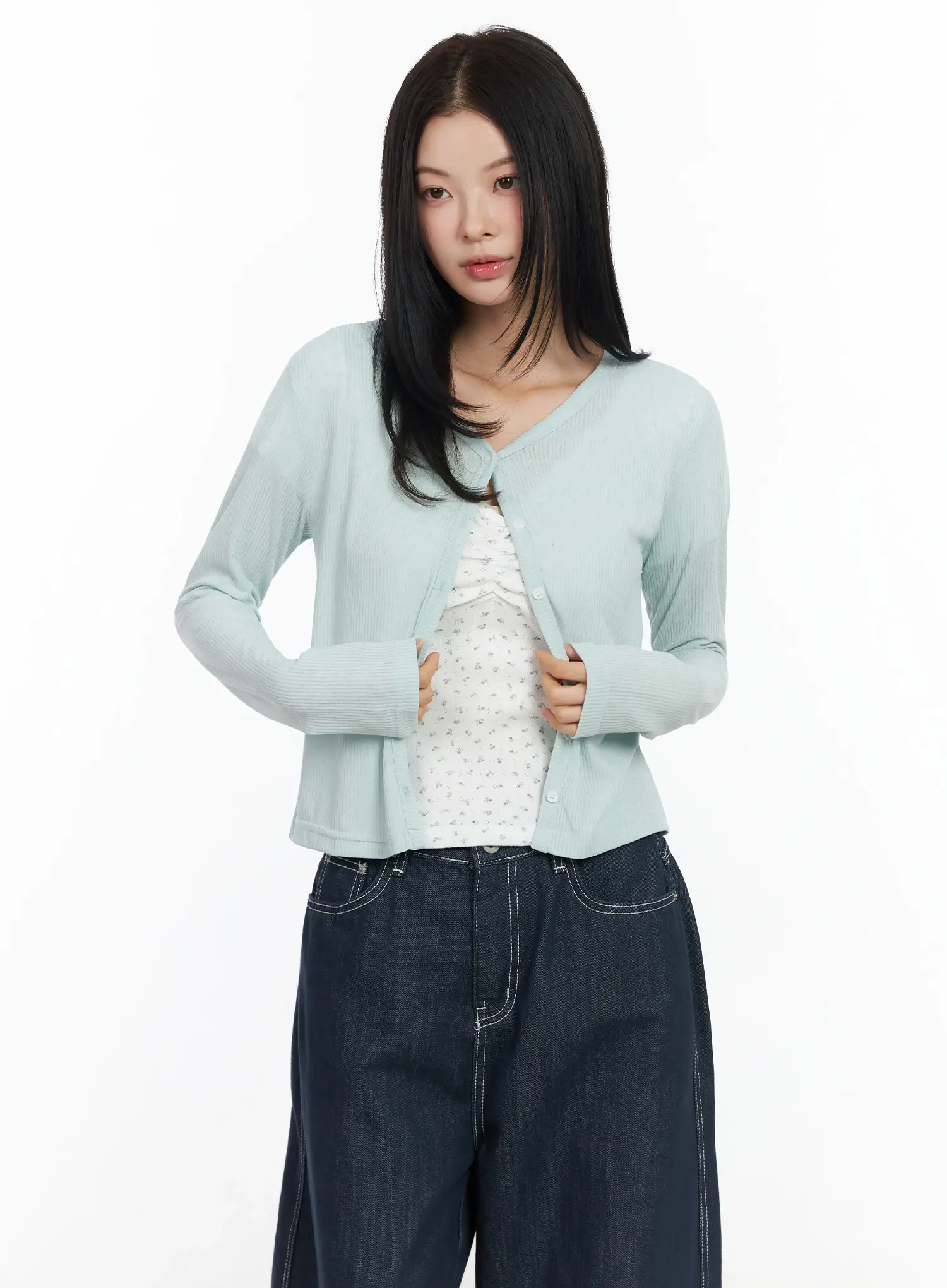 Ribbed V-Neck Cardigan IM524 - Image 9
