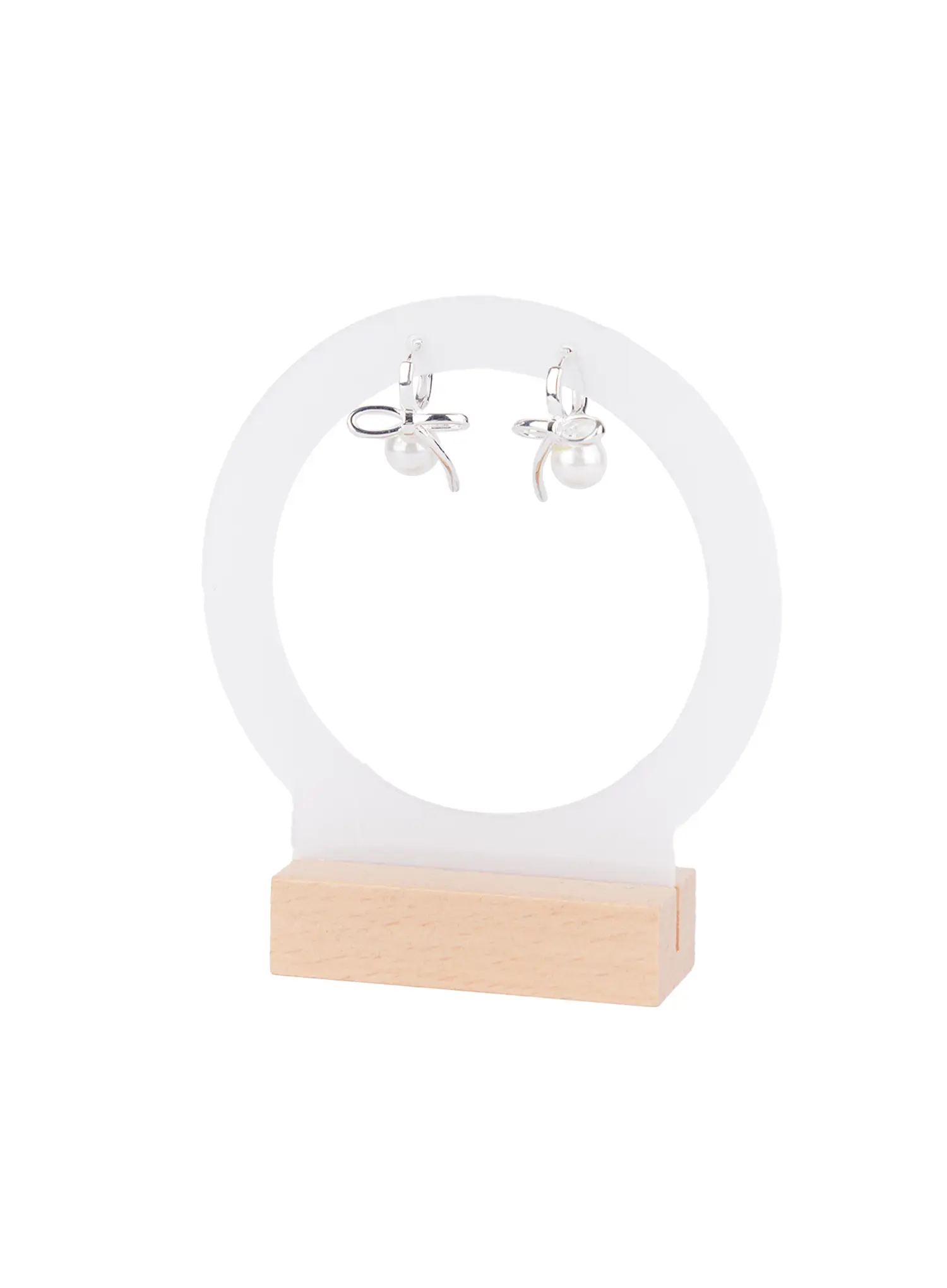 Ribbon and Faux Pearl Earrings CS523 - Image 3