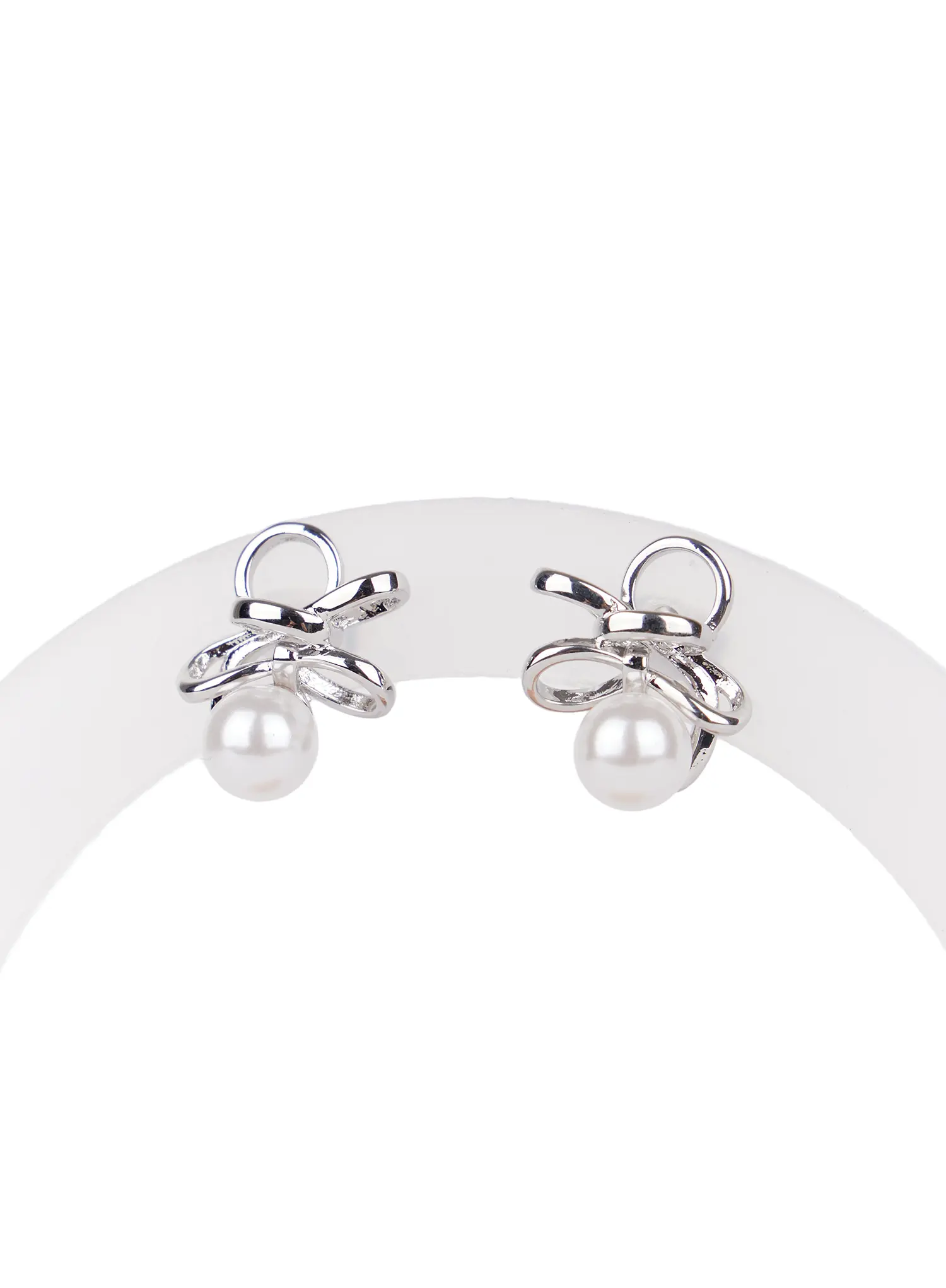 Ribbon Faux Pearl Earrings CD514 - Image 4