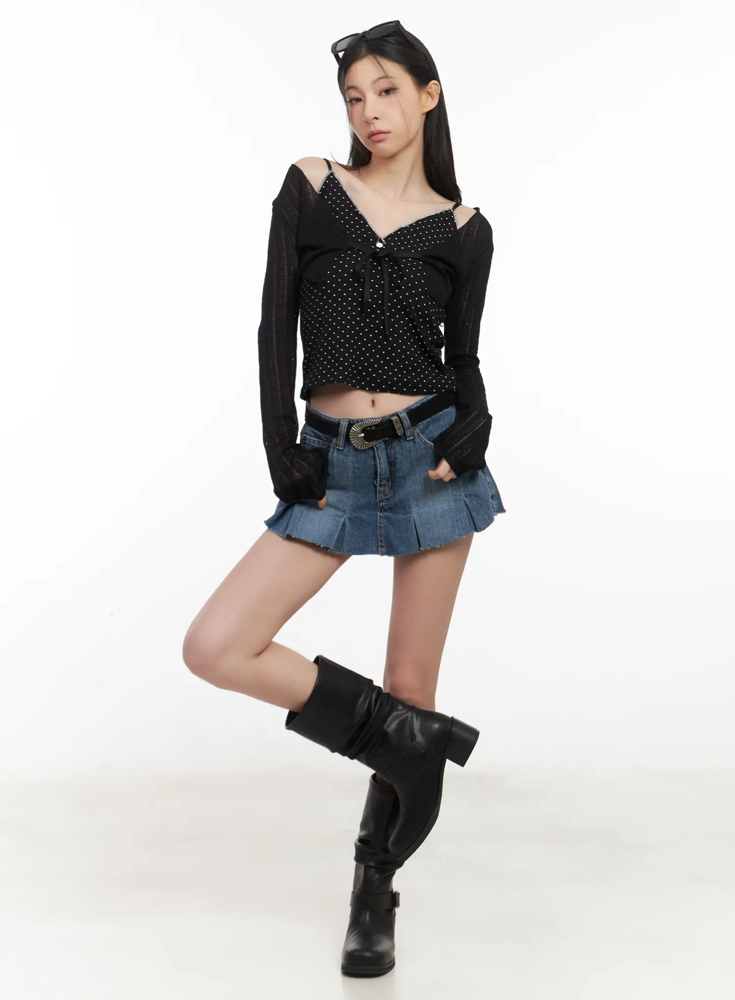 Ribbon Knit Cropped Cardigan CL501 - Image 2