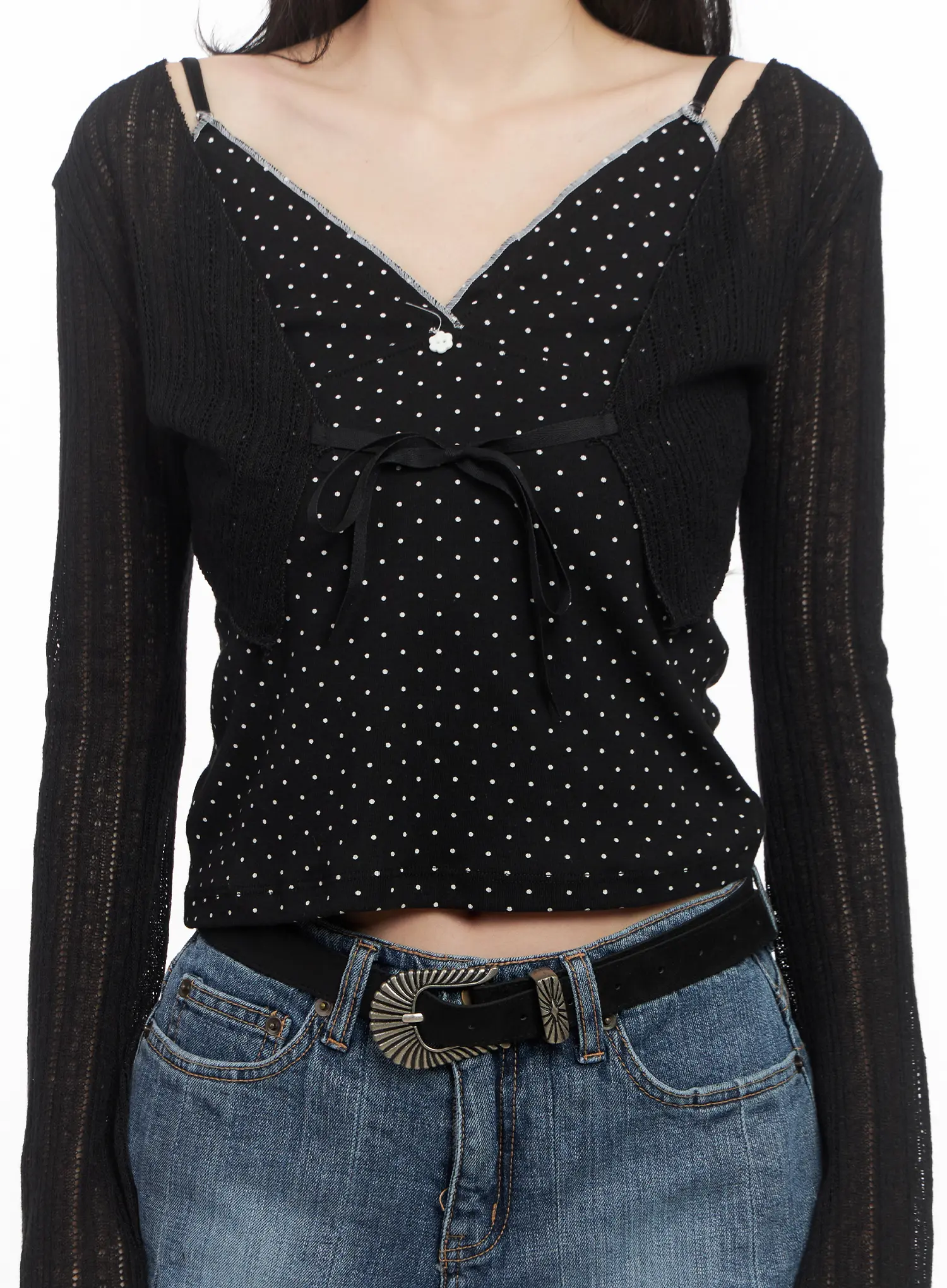 Ribbon Knit Cropped Cardigan CL501 - Image 3