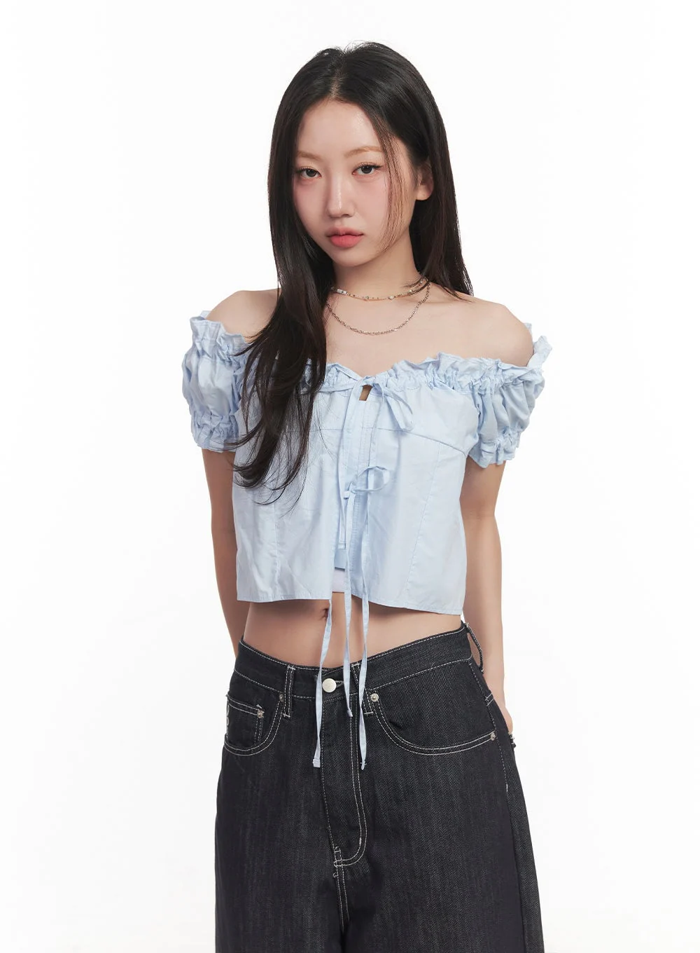 Ribbon Off-Shoulder Blouse Crop Top CA529 - Image 11