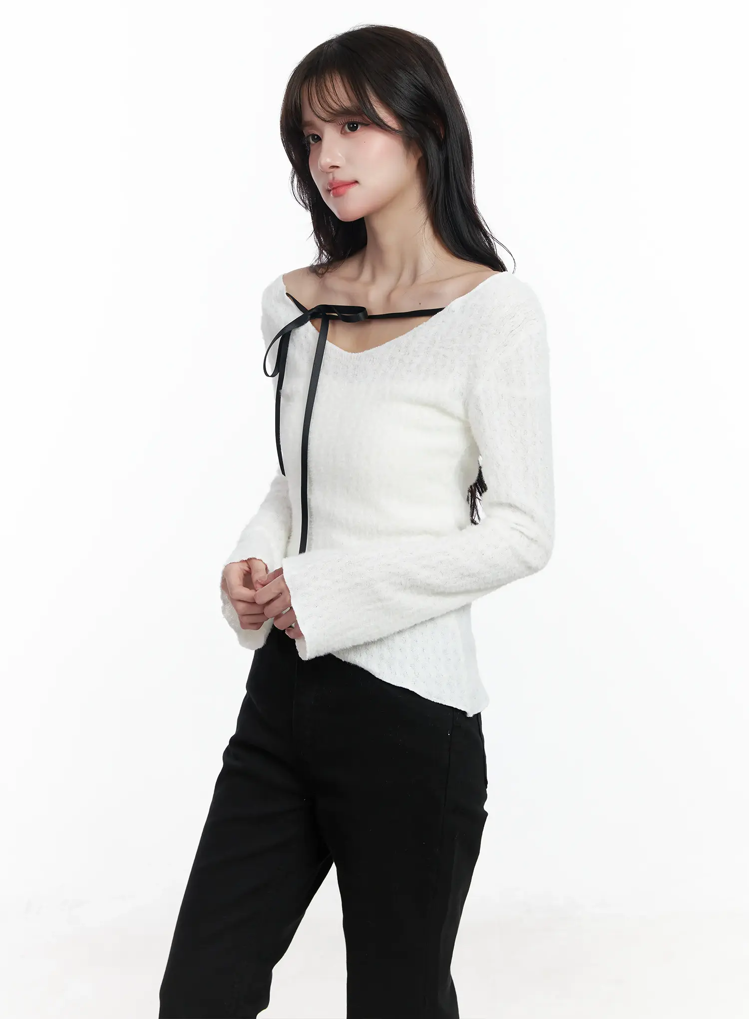 Ribbon Off-Shoulder Sweater IJ529 - Image 4