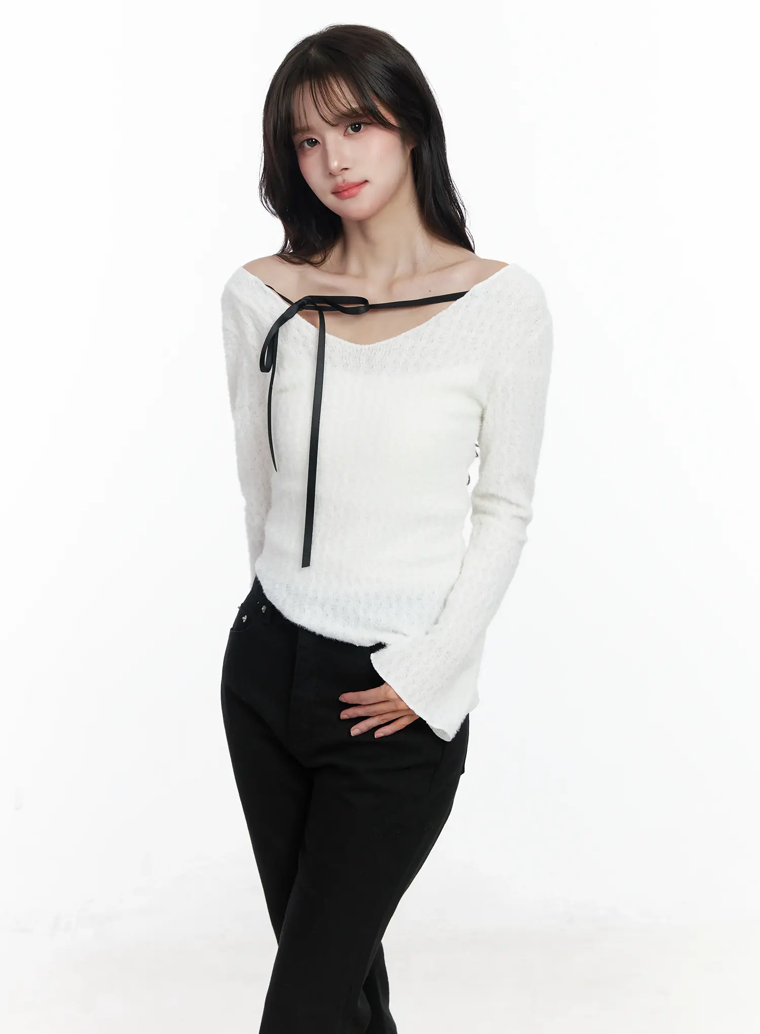 Ribbon Off-Shoulder Sweater IJ529 - Image 9