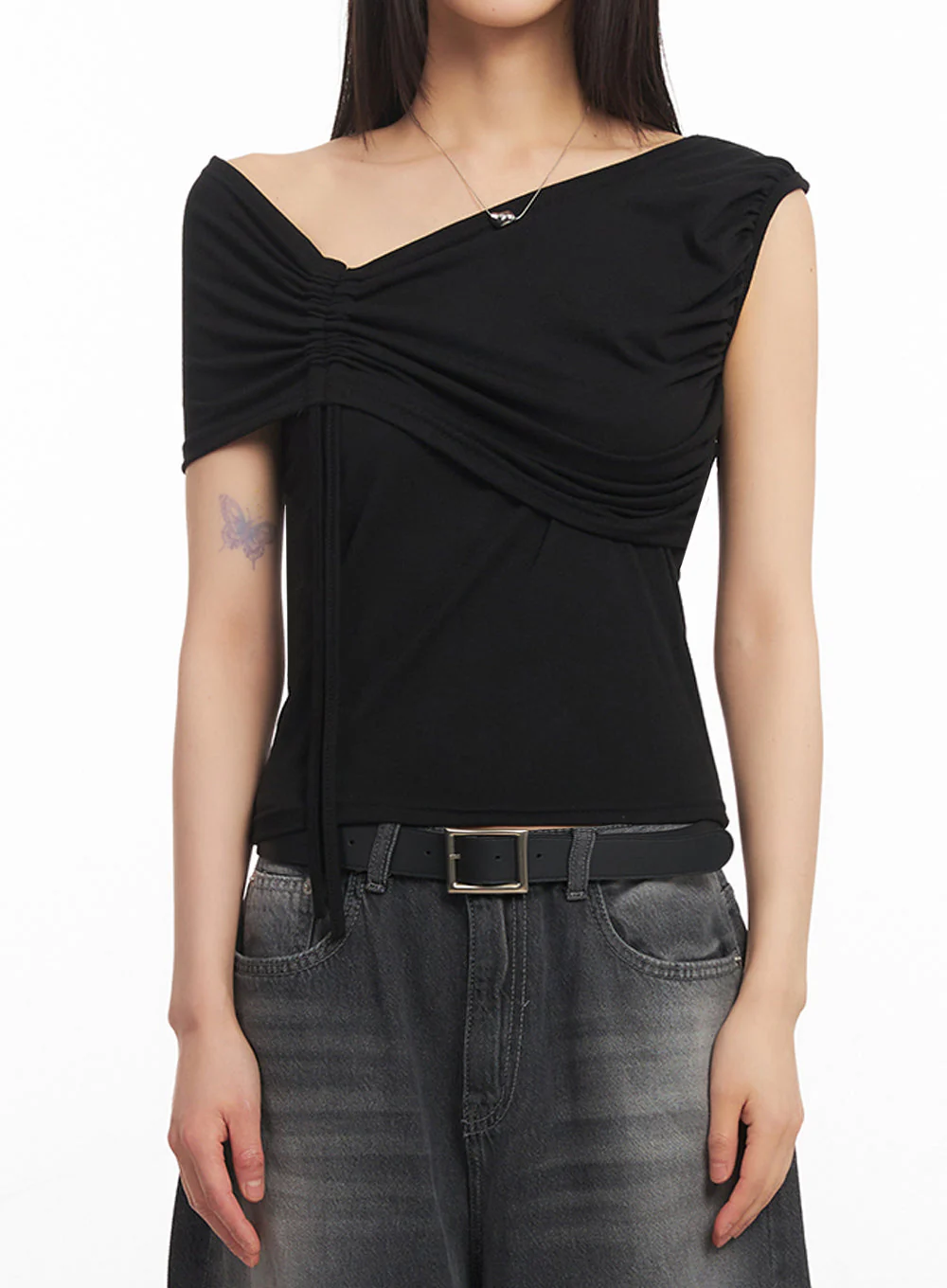 Ribbon One-Shoulder Crop Top IA528 - Image 3