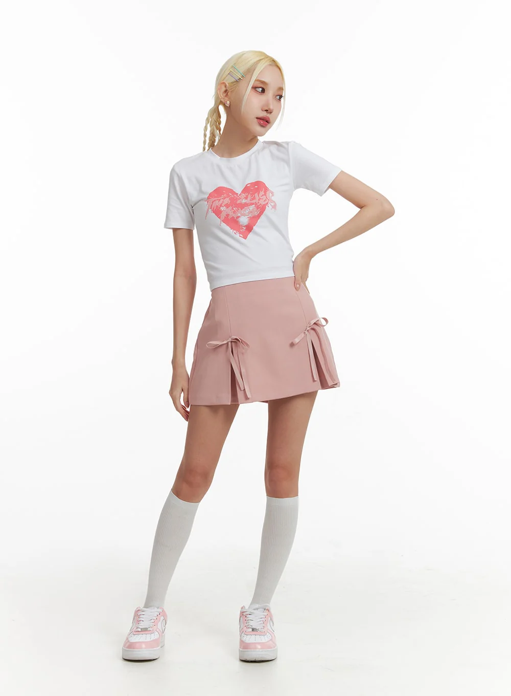 Ribbon Pleated Mini Skirt IF408 - Image 2