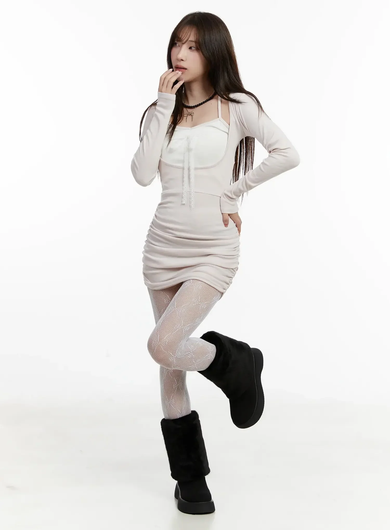 Ribbon Shirred Mini Dress IJ516 - Image 12