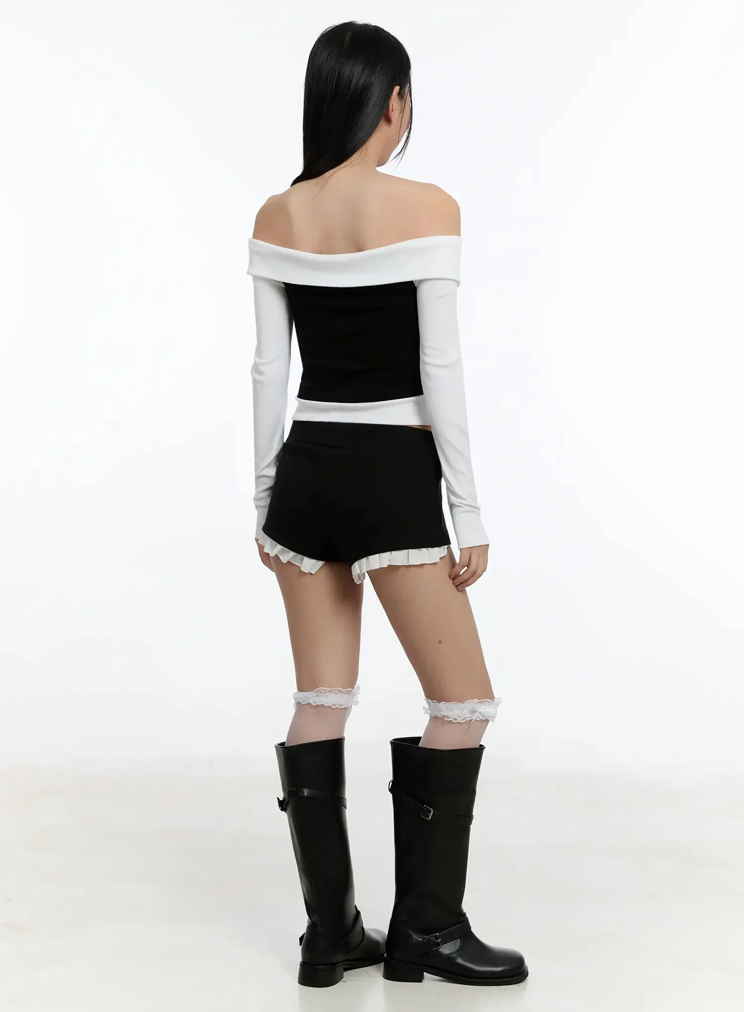 Ribbon-Tie Collared Off-Shoulder Top IM509 - Image 11