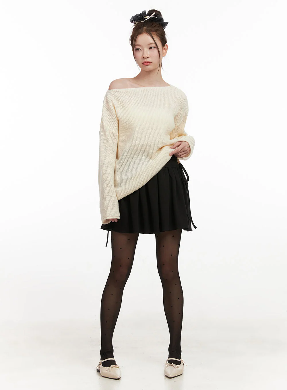 Ribbon-Tie Shirred Mini Skirt IF505 - Image 2