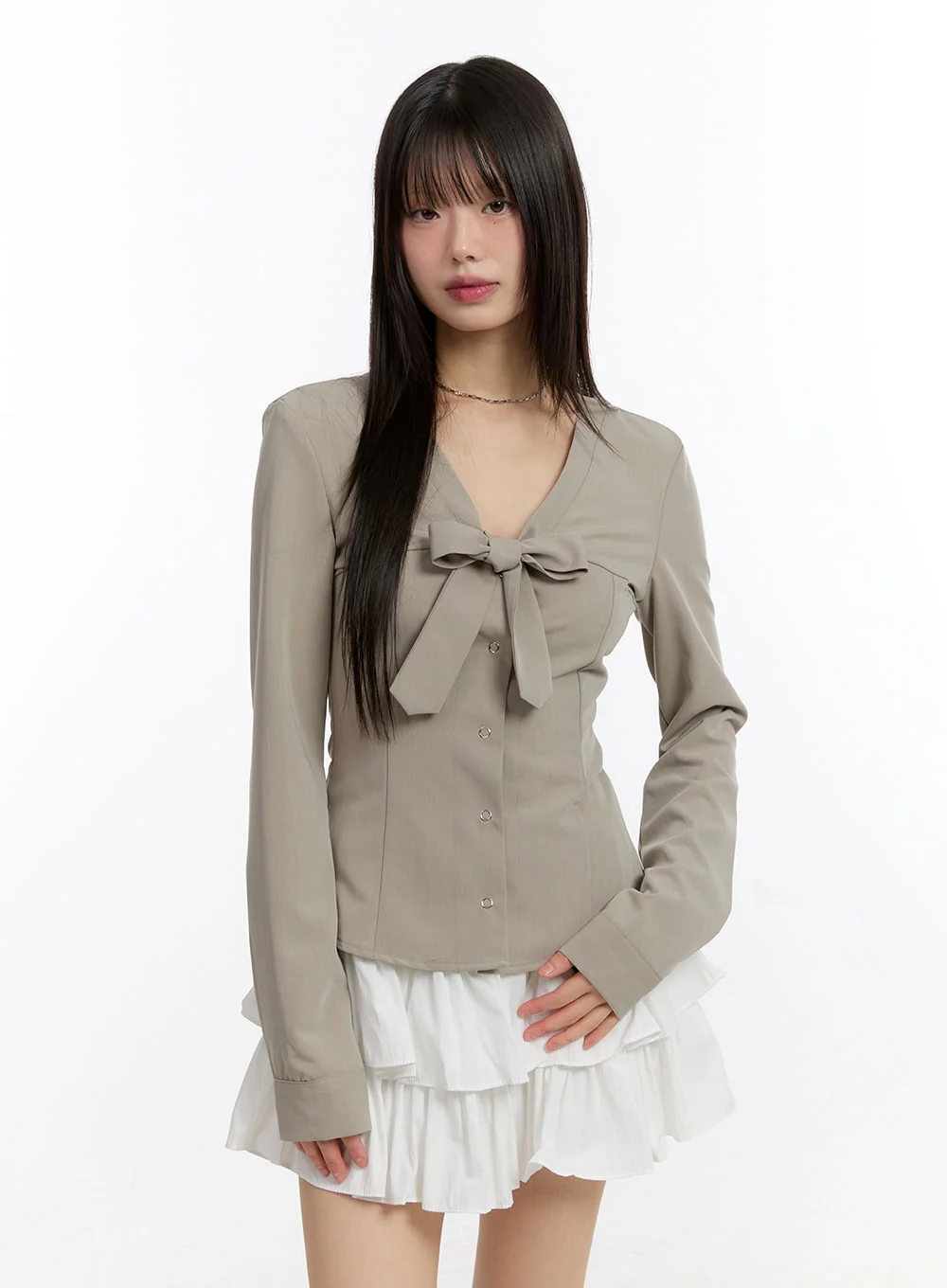 Ribbon Tie V-Neck Blouse Top CA509 - Image 11