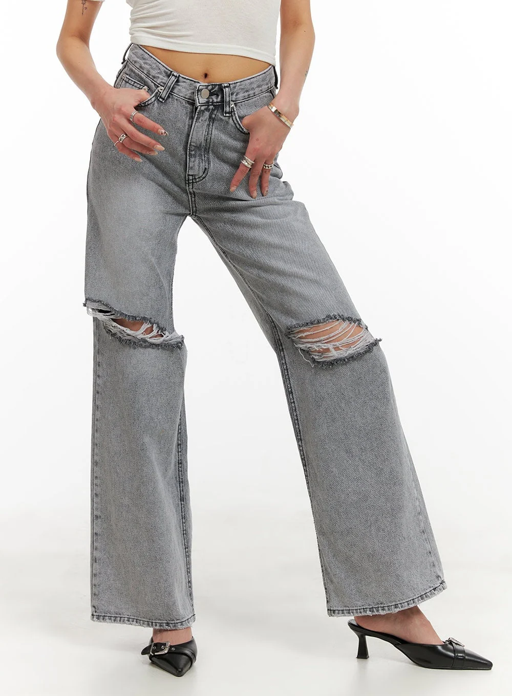 Ripped Loose Fit Bootcut Jeans CY402 - Image 2