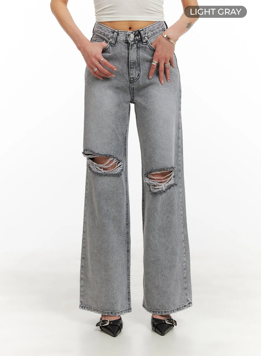 Ripped Loose Fit Bootcut Jeans CY402 - Image 9