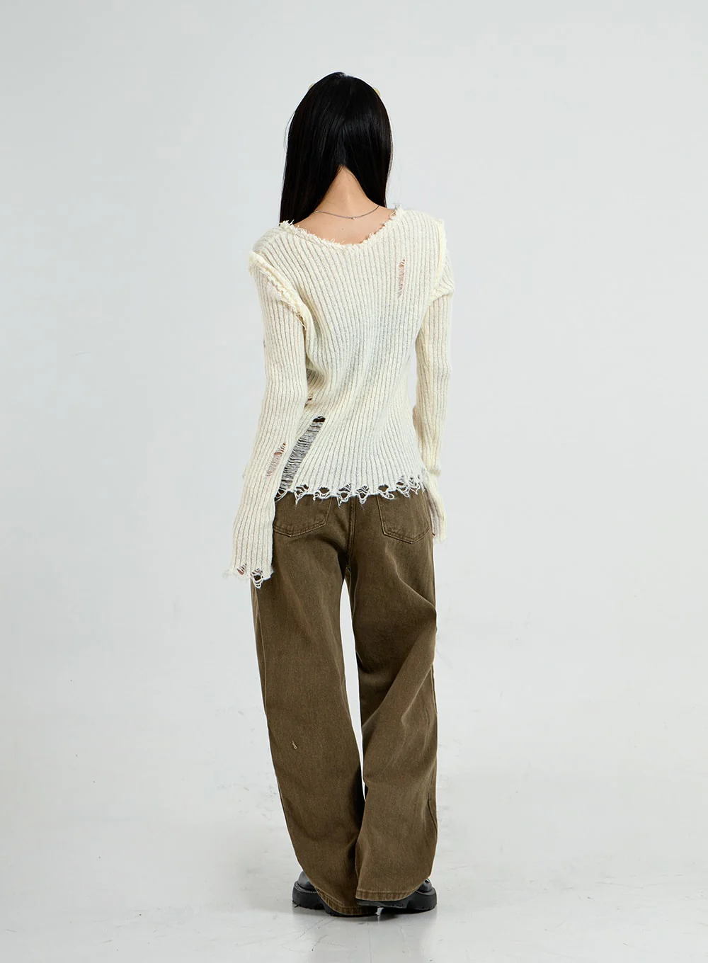 Ripped V-Neck Knit Top CO13 - Image 12