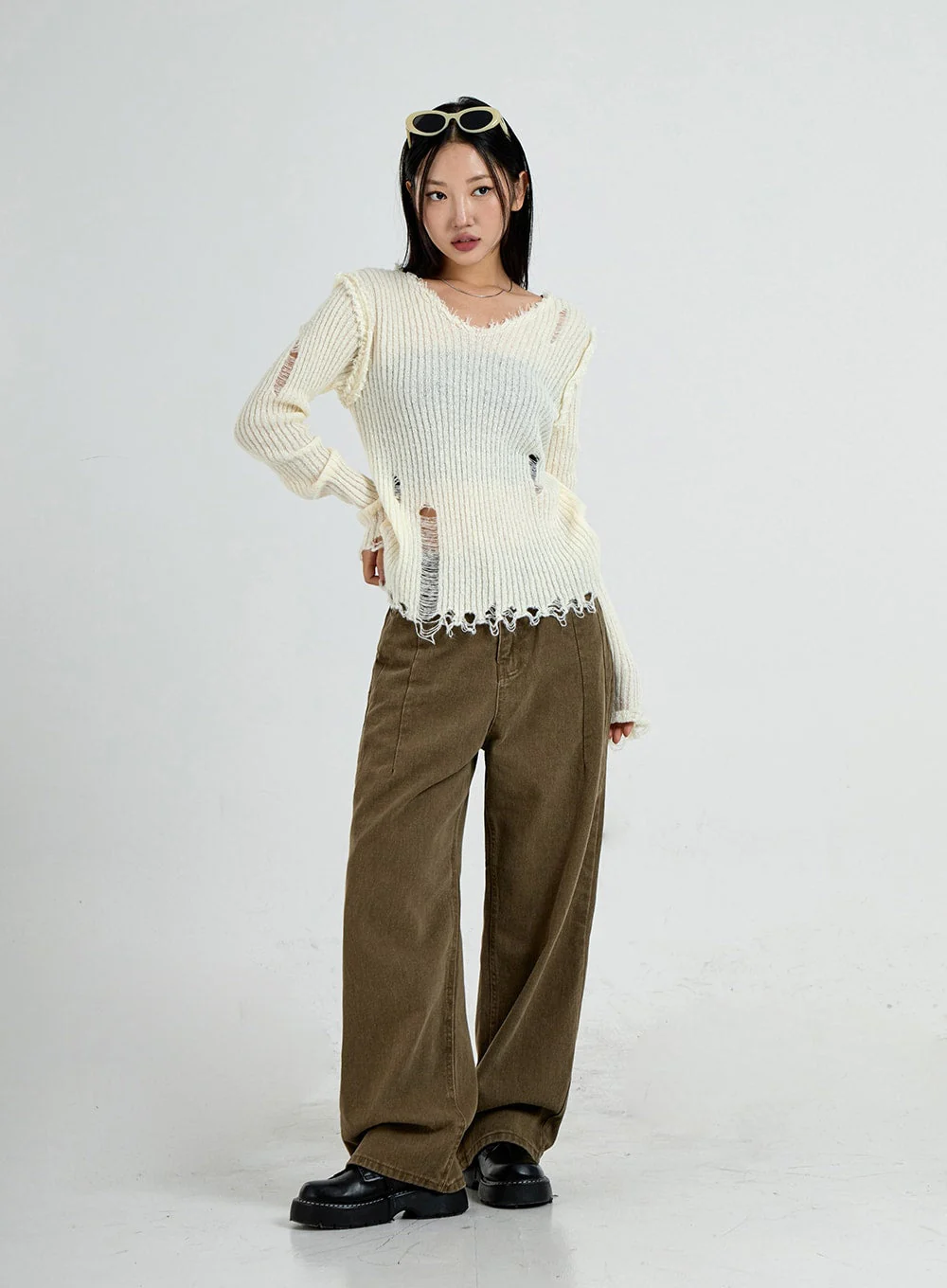 Ripped V-Neck Knit Top CO13 - Image 13