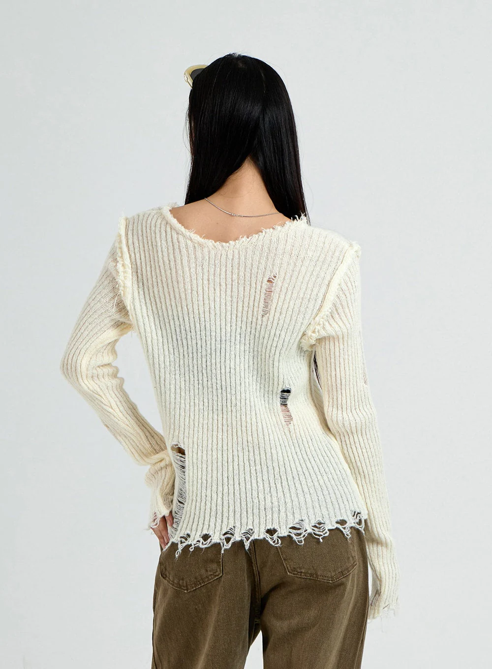 Ripped V-Neck Knit Top CO13 - Image 6