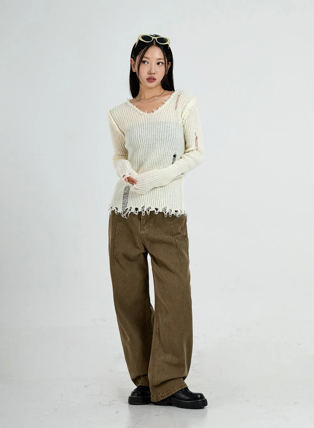 Ripped V-Neck Knit Top CO13 - Image 8