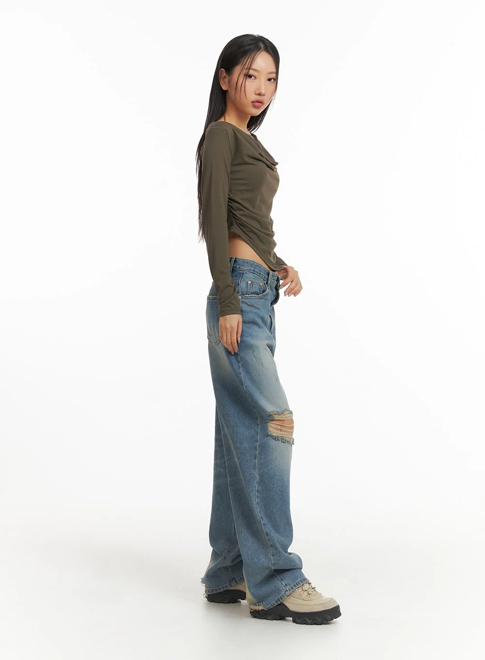 Ripped Washed Wide-Leg Jeans CJ426 - Image 3