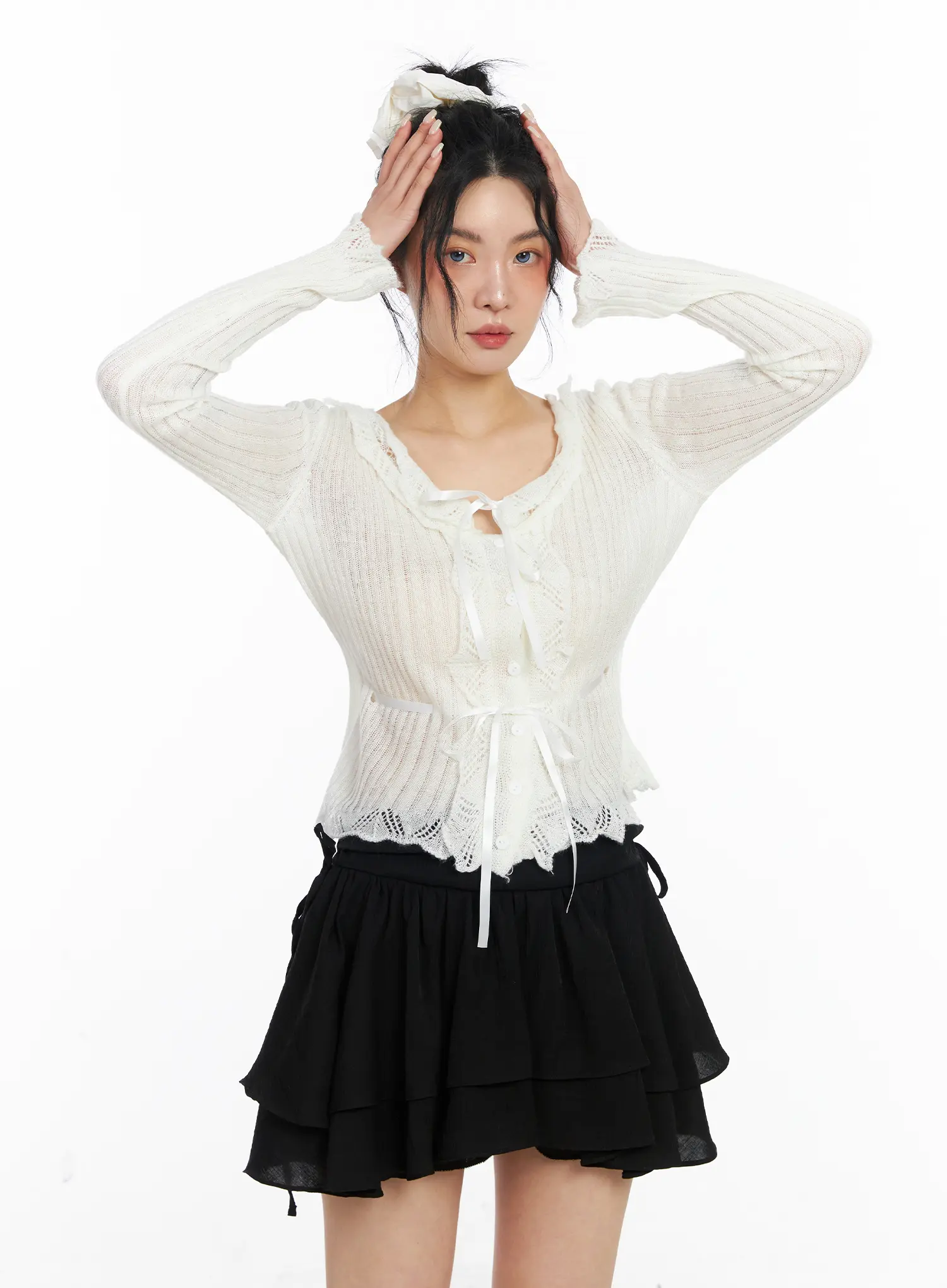 Romantic Frill Ribbon Knit Cardigan CJ523 - Image 17