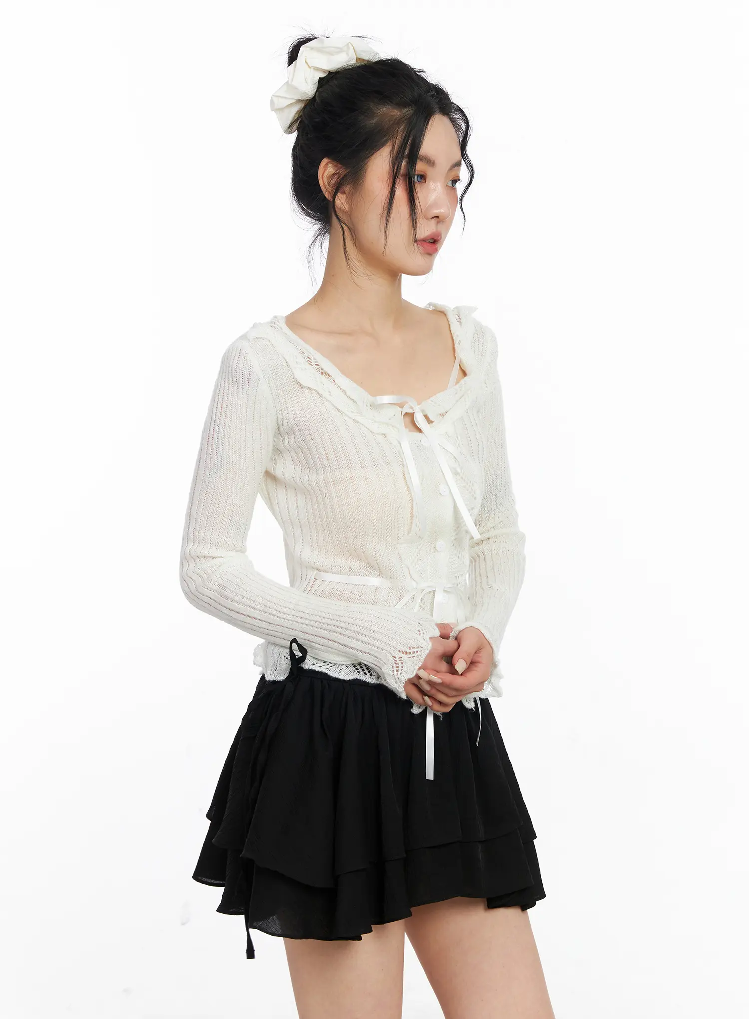Romantic Frill Ribbon Knit Cardigan CJ523 - Image 5