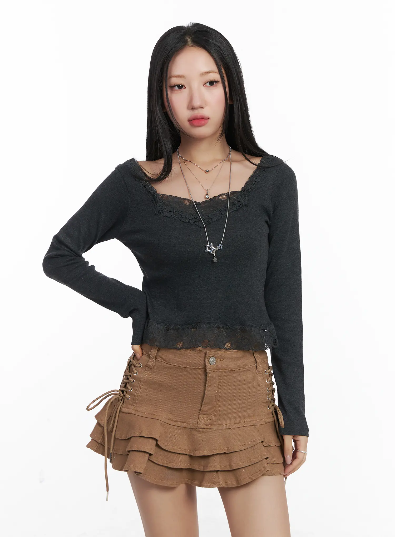 Romantic Lace Trim Sweetheart Neck Long Sleeve Top CD530 - Image 10