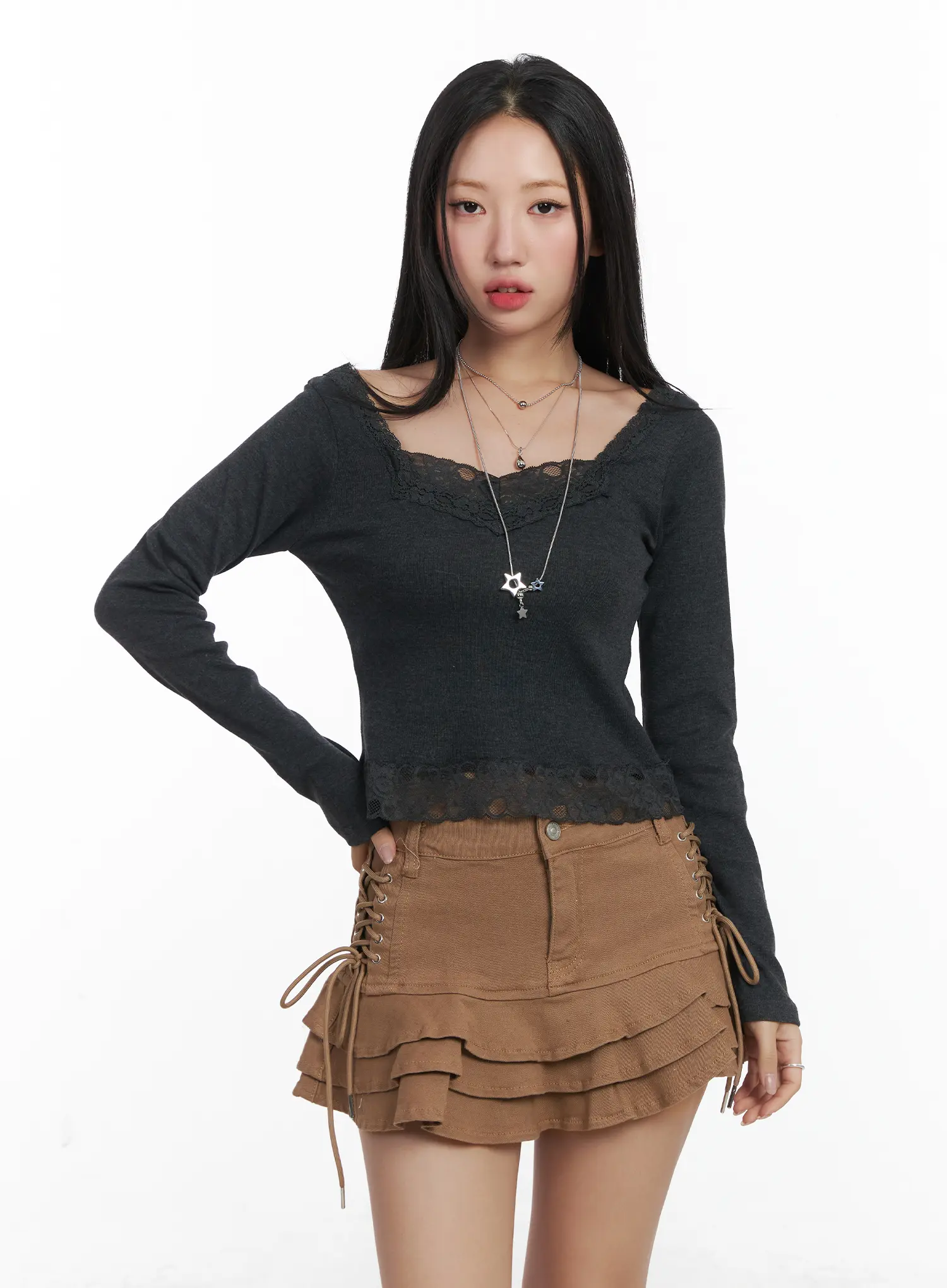 Romantic Lace Trim Sweetheart Neck Long Sleeve Top CD530 - Image 2