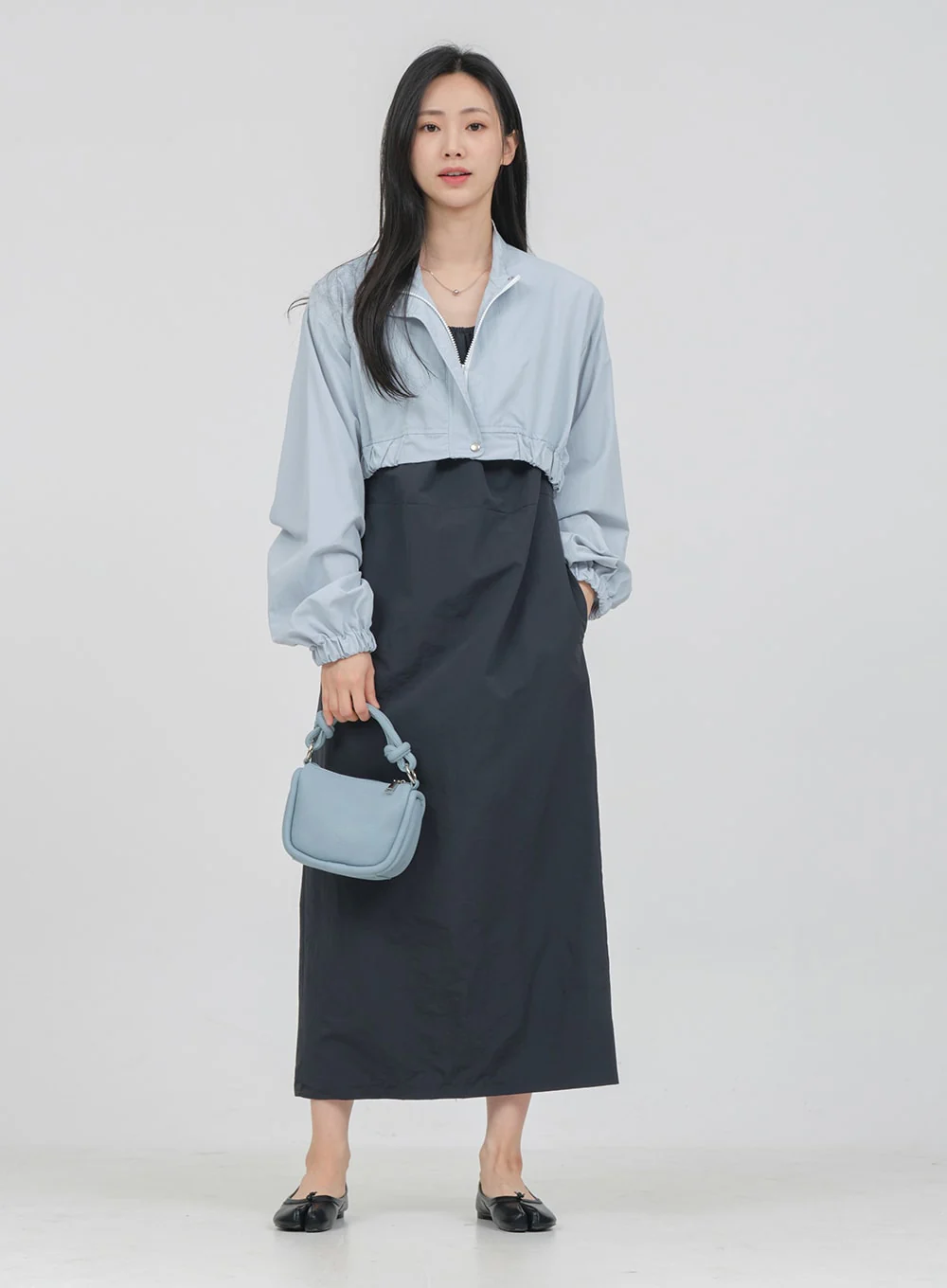Round Neck Shirring Nylon Maxi Dress OA14 - Image 11