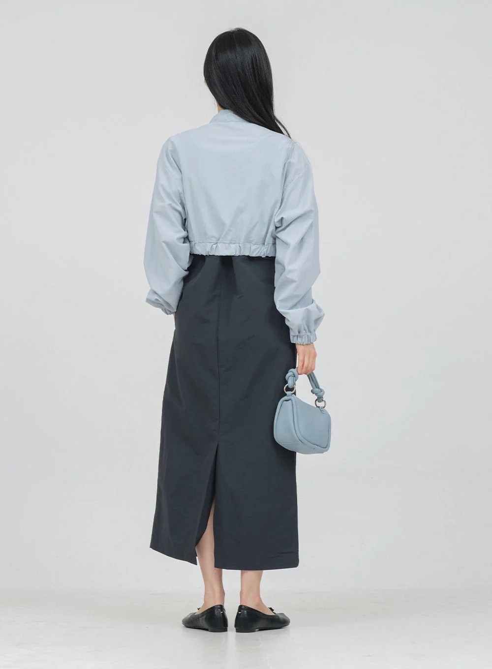 Round Neck Shirring Nylon Maxi Dress OA14 - Image 12