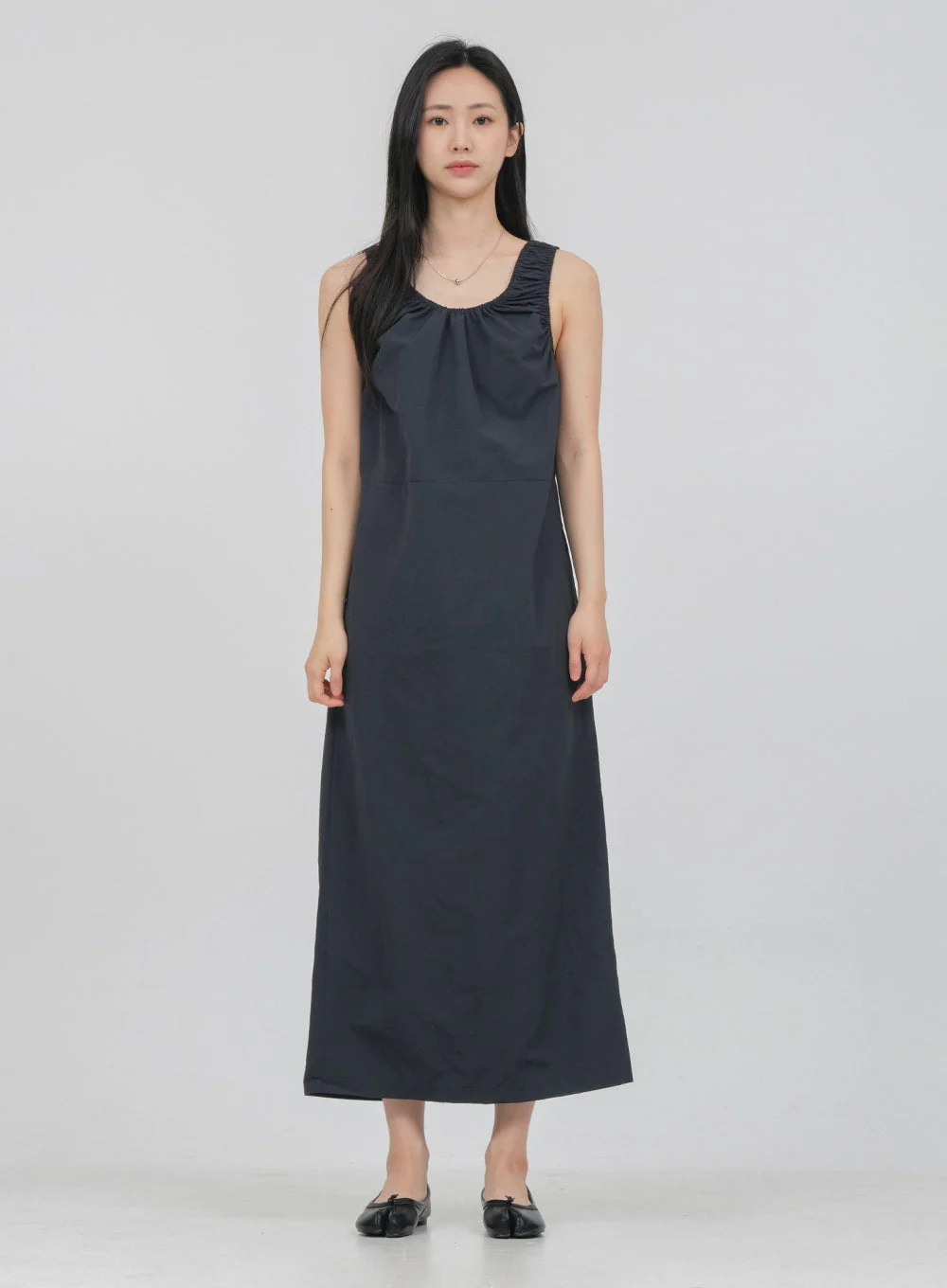 Round Neck Shirring Nylon Maxi Dress OA14 - Image 14