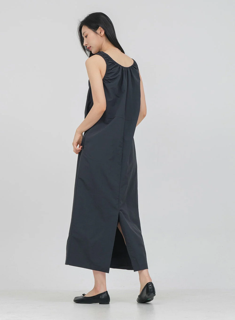 Round Neck Shirring Nylon Maxi Dress OA14 - Image 4