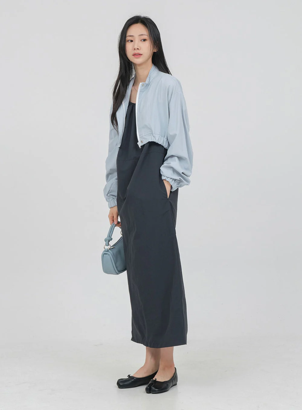 Round Neck Shirring Nylon Maxi Dress OA14 - Image 8