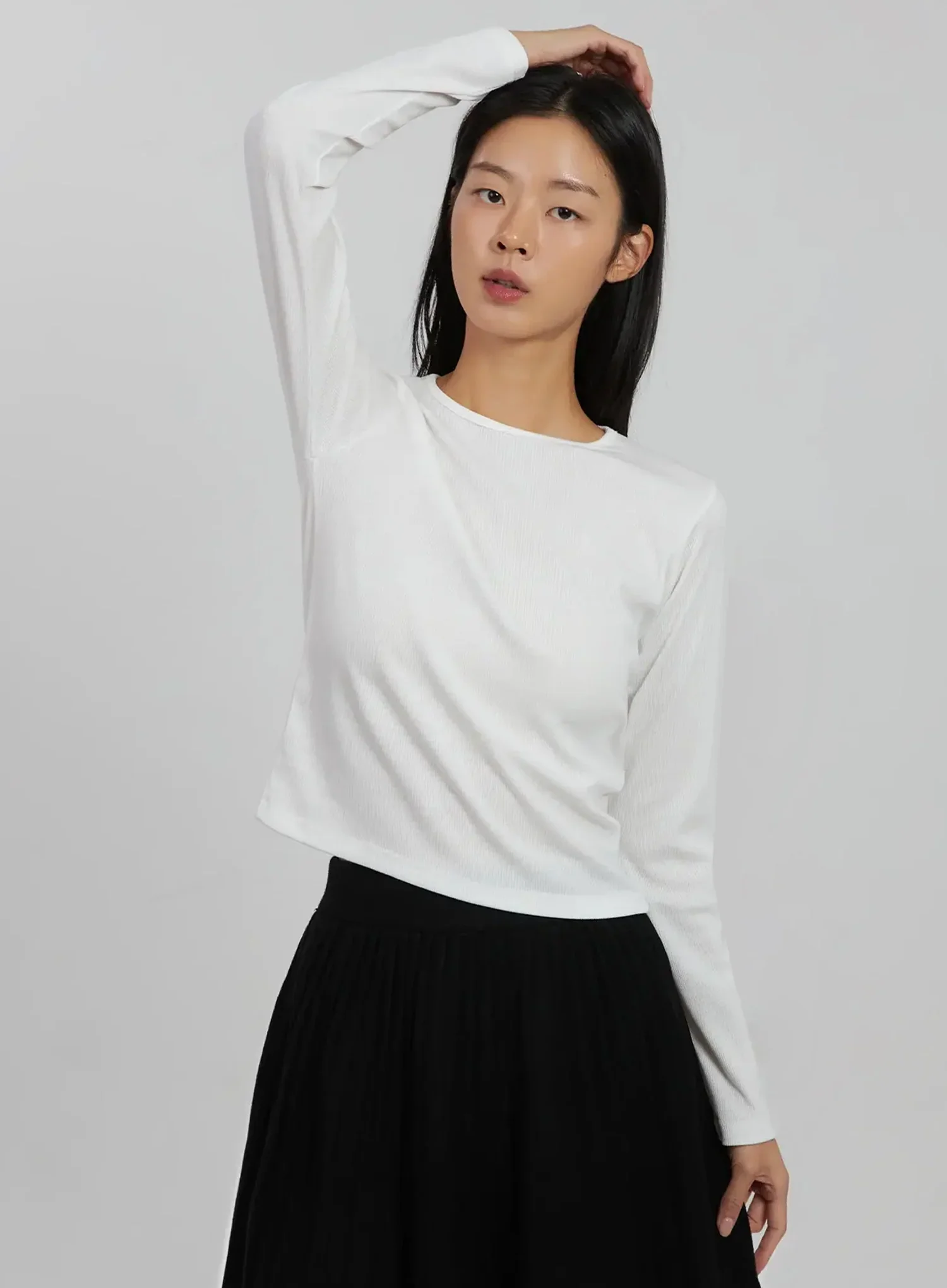 Round Ribbed Long Sleeve Top IJ508 - Image 3