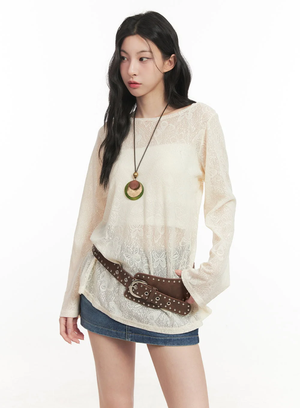 Round Wooden Studded Necklace CF513 - Image 4