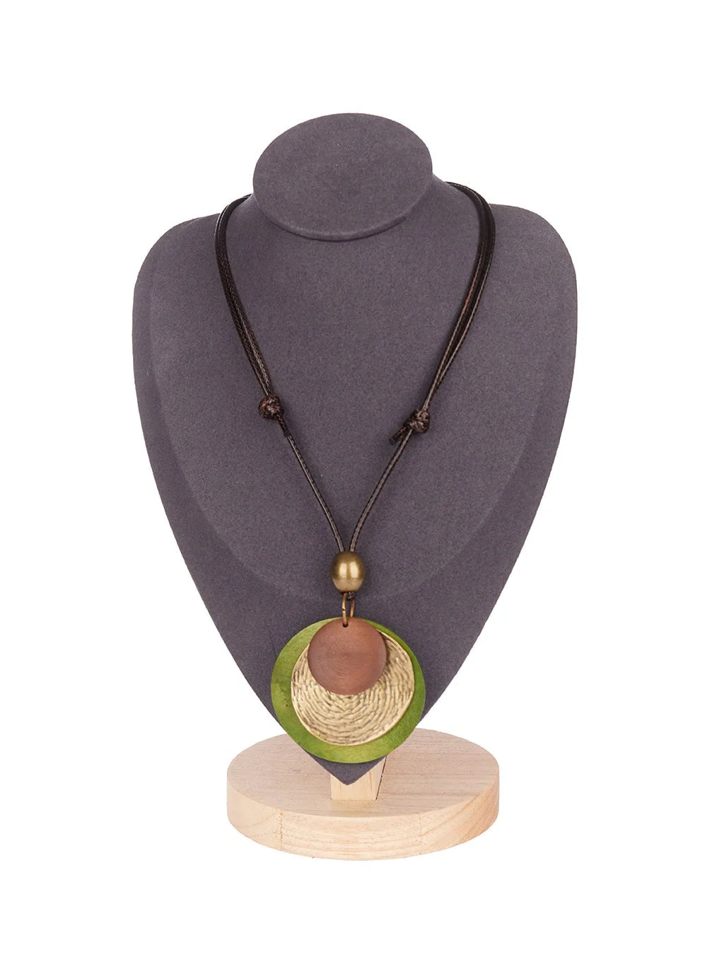 Round Wooden Studded Necklace CF513 - Image 5
