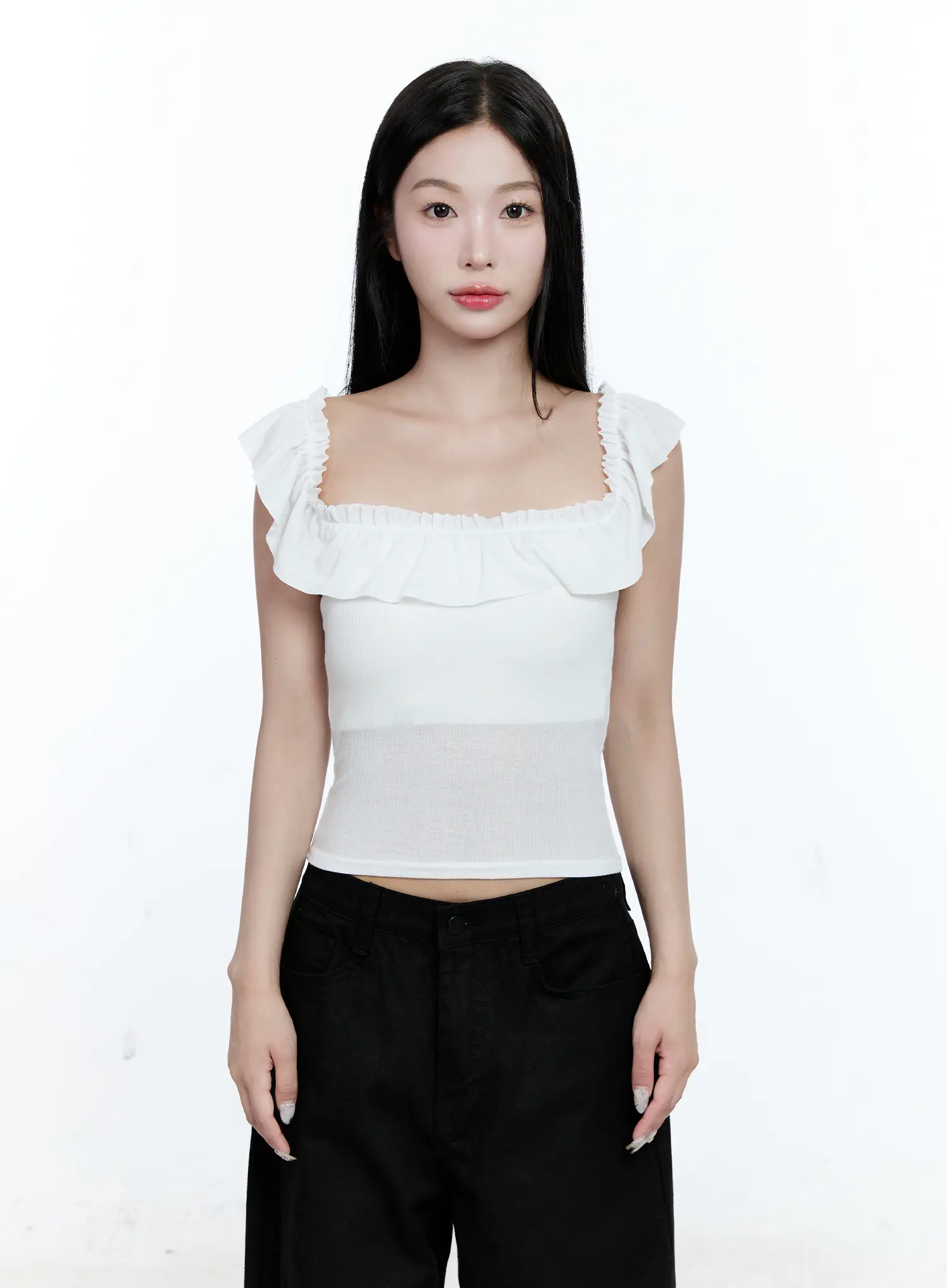 Ruffle Detail Square-Neck Top CG507 - Image 10