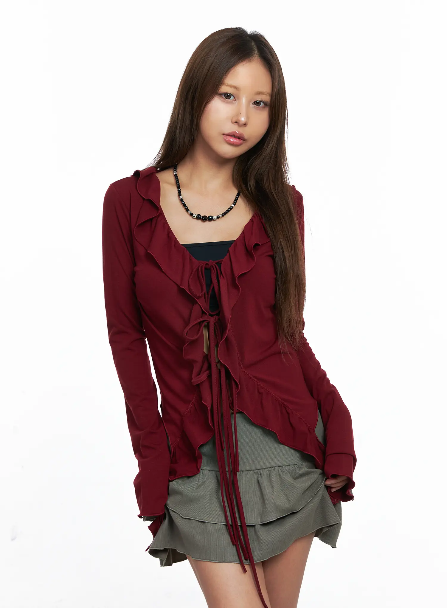 Ruffle Front Tie Cardigan CO510 - Image 10