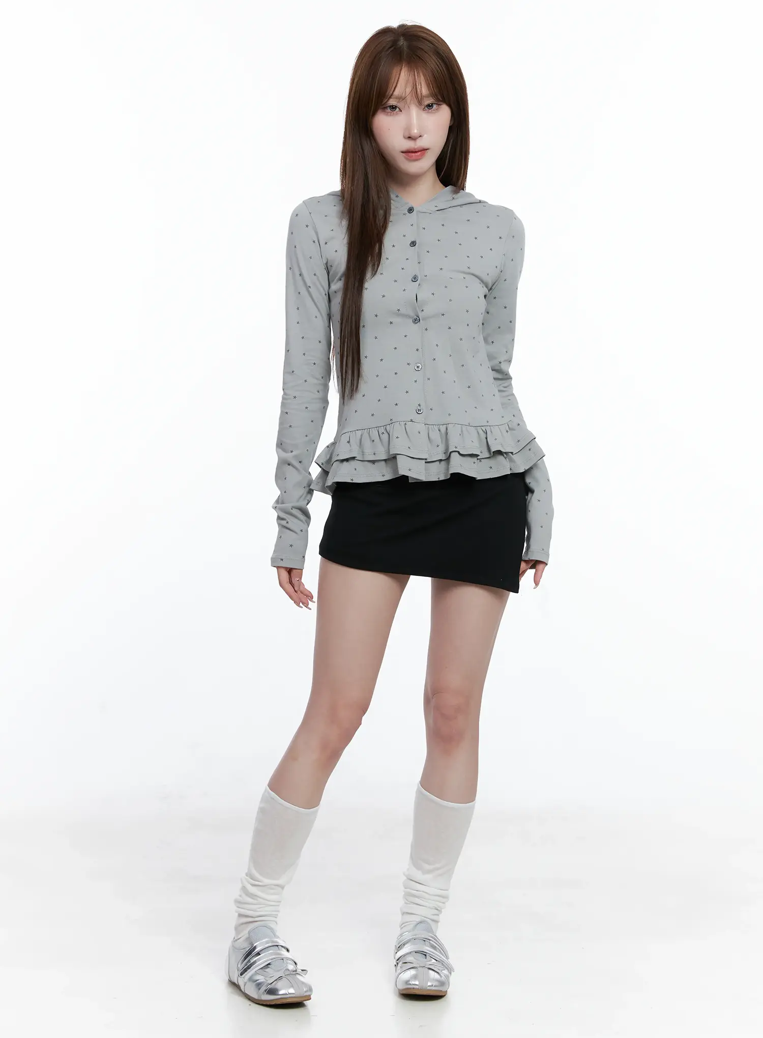 Ruffle Polka-Dot Hooded Cardigan CS501 - Image 2