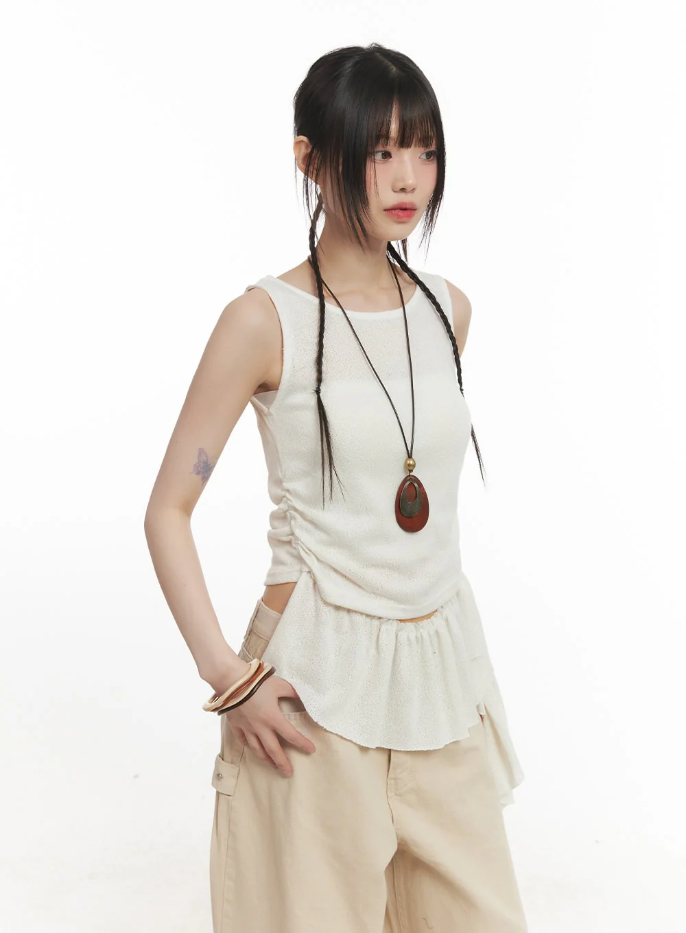 Ruffle Shirred Asymmetric Tank Top CF519 - Image 8