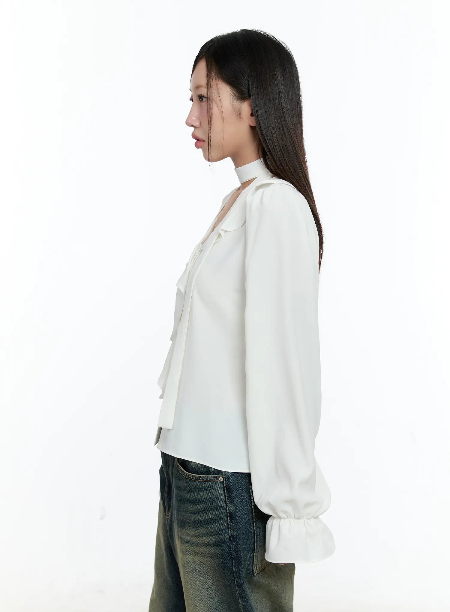 Ruffled Chiffon Blouse with Scarf Set CS518 - Image 6