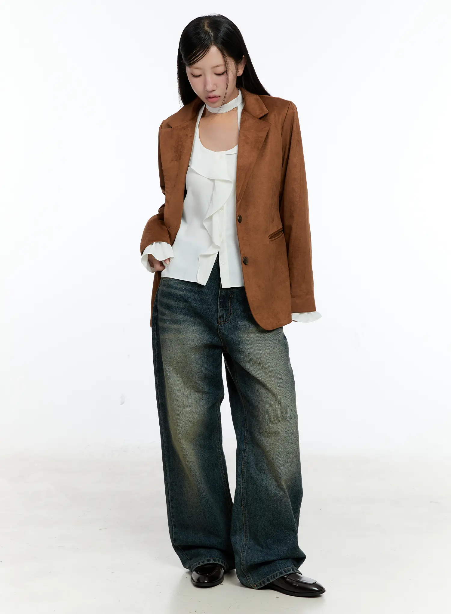 Ruffled Chiffon Blouse with Scarf Set CS518 - Image 7