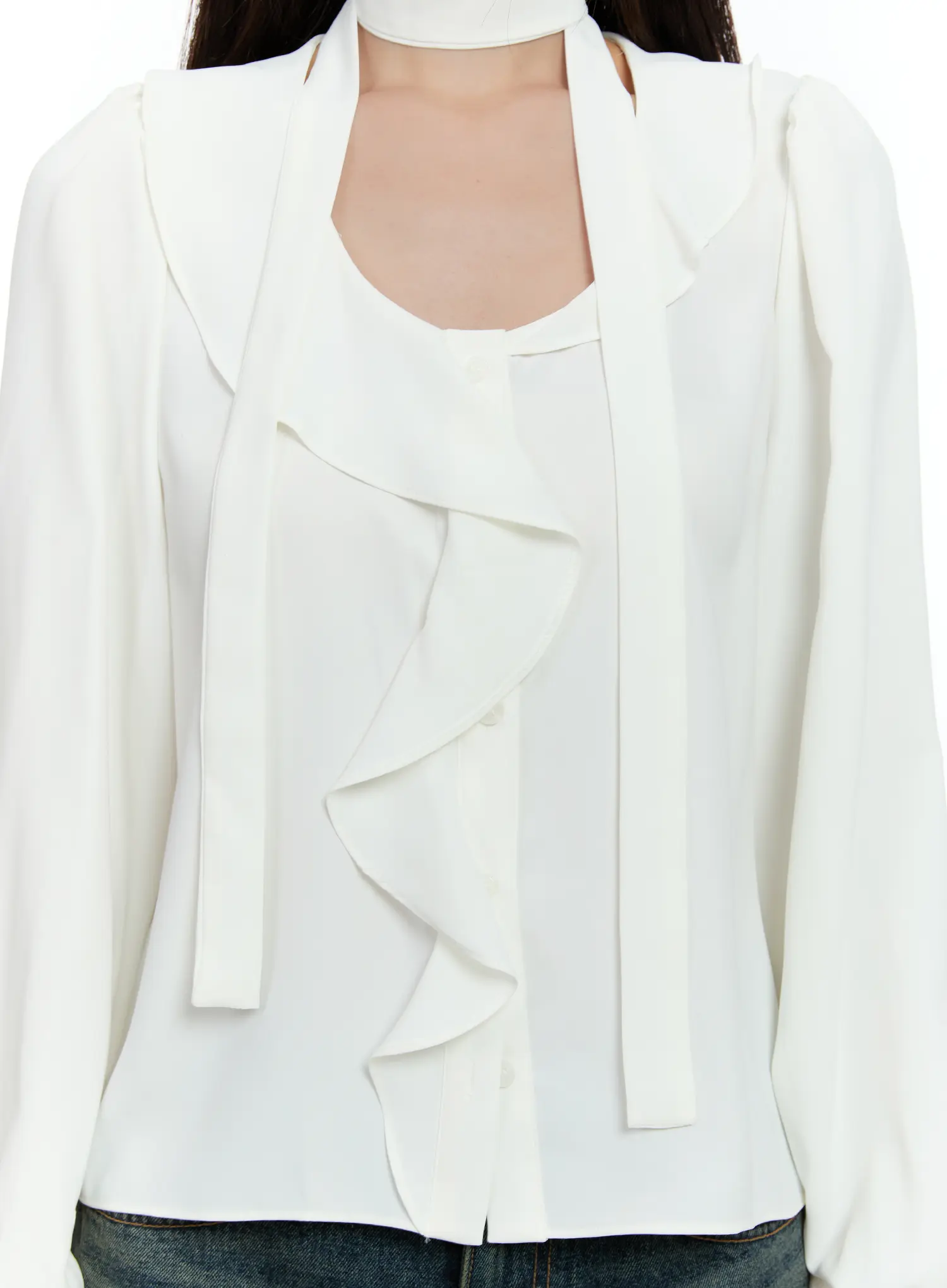 Ruffled Chiffon Blouse with Scarf Set CS518 - Image 9