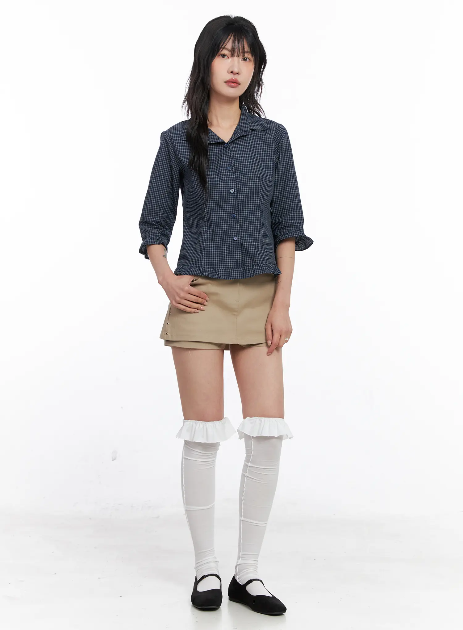 Ruffled Gingham 3/4 Shirt CO507 - Image 2