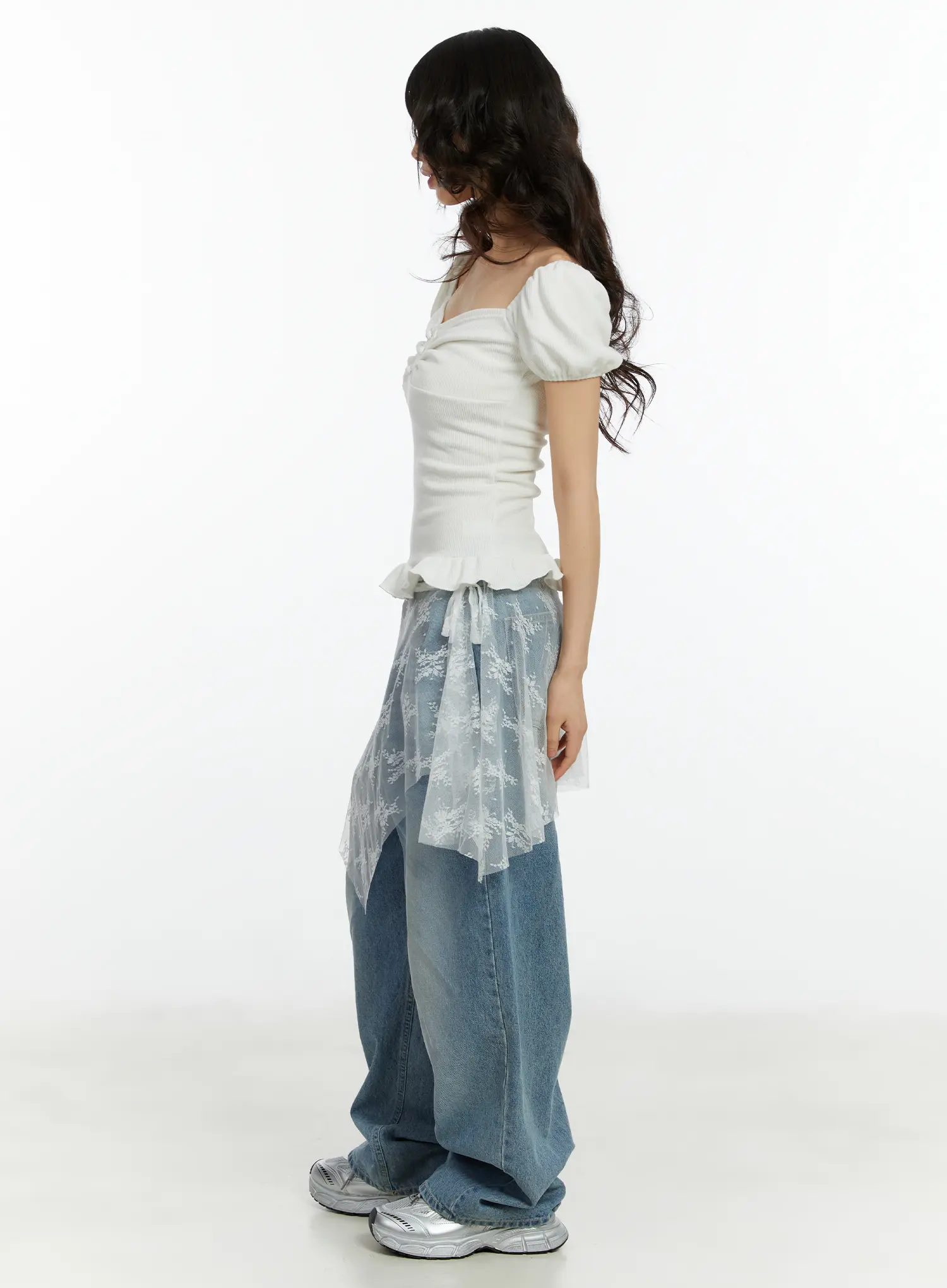 Ruffled Puff Sleeve Lace Top CF510 - Image 4